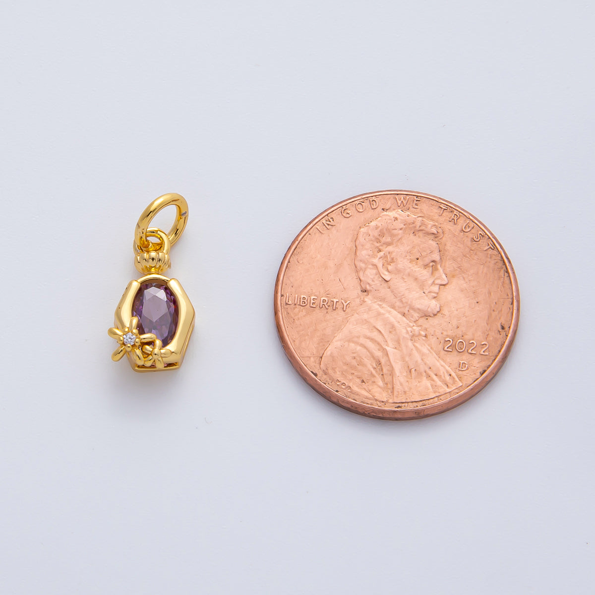 18K Gold Filled 12mm Purple CZ Flower Molten Perfume Bottle Charm | AF1469