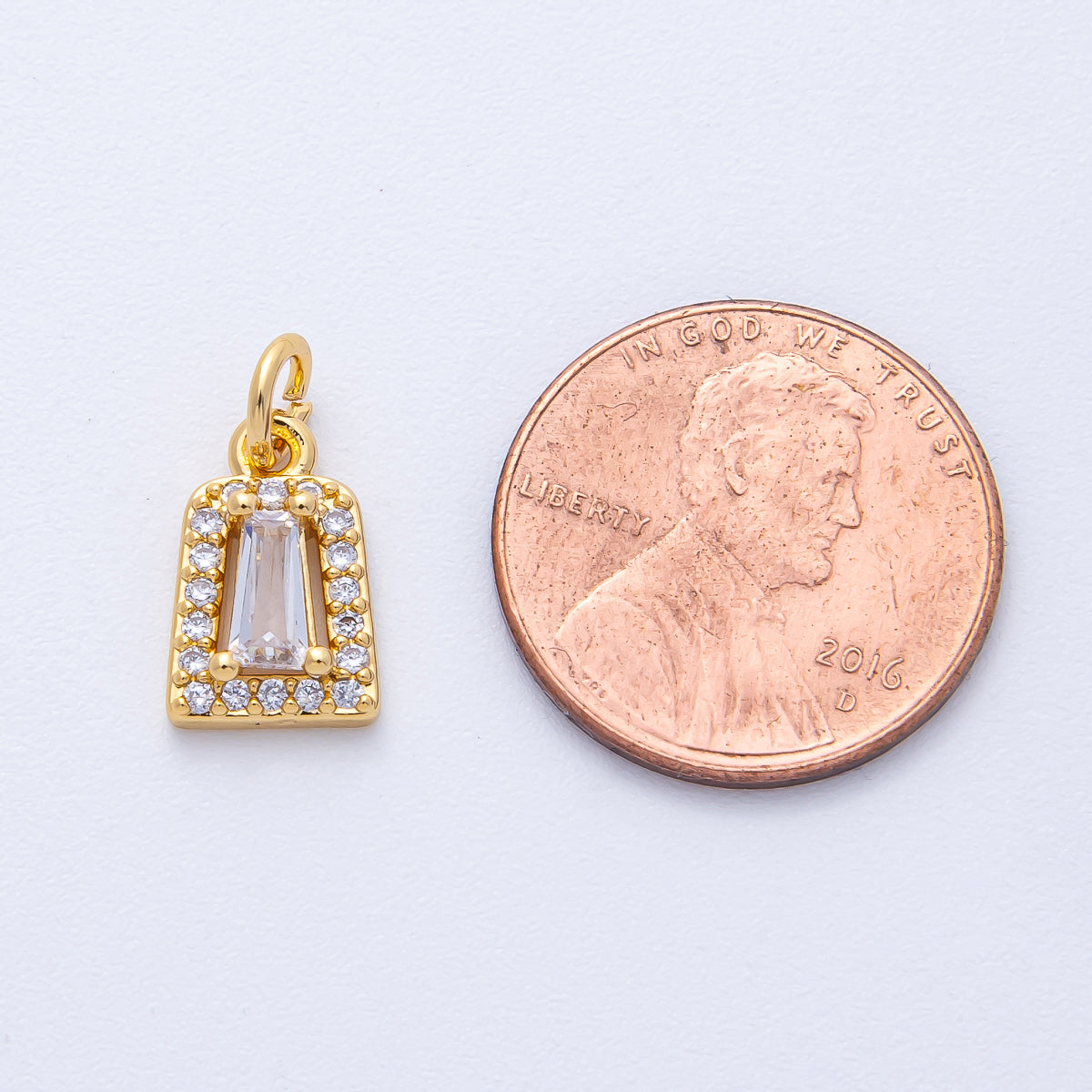 18K Gold Filled 12mm Clear Baguette Micro Paved CZ Trapezium Charm | AK158