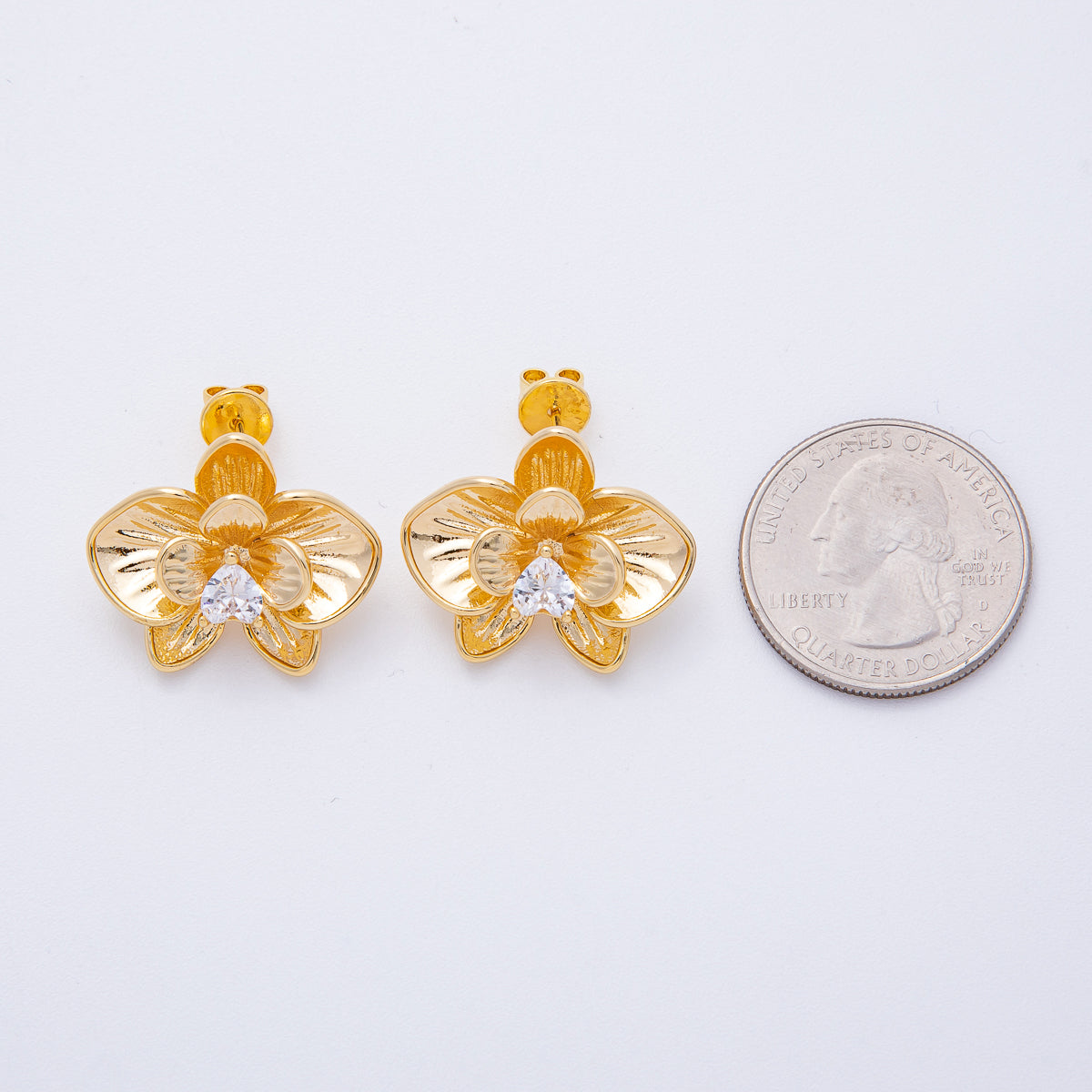 18K Gold Filled 20mm Clear CZ Heart Flower Stud Earrings | T011