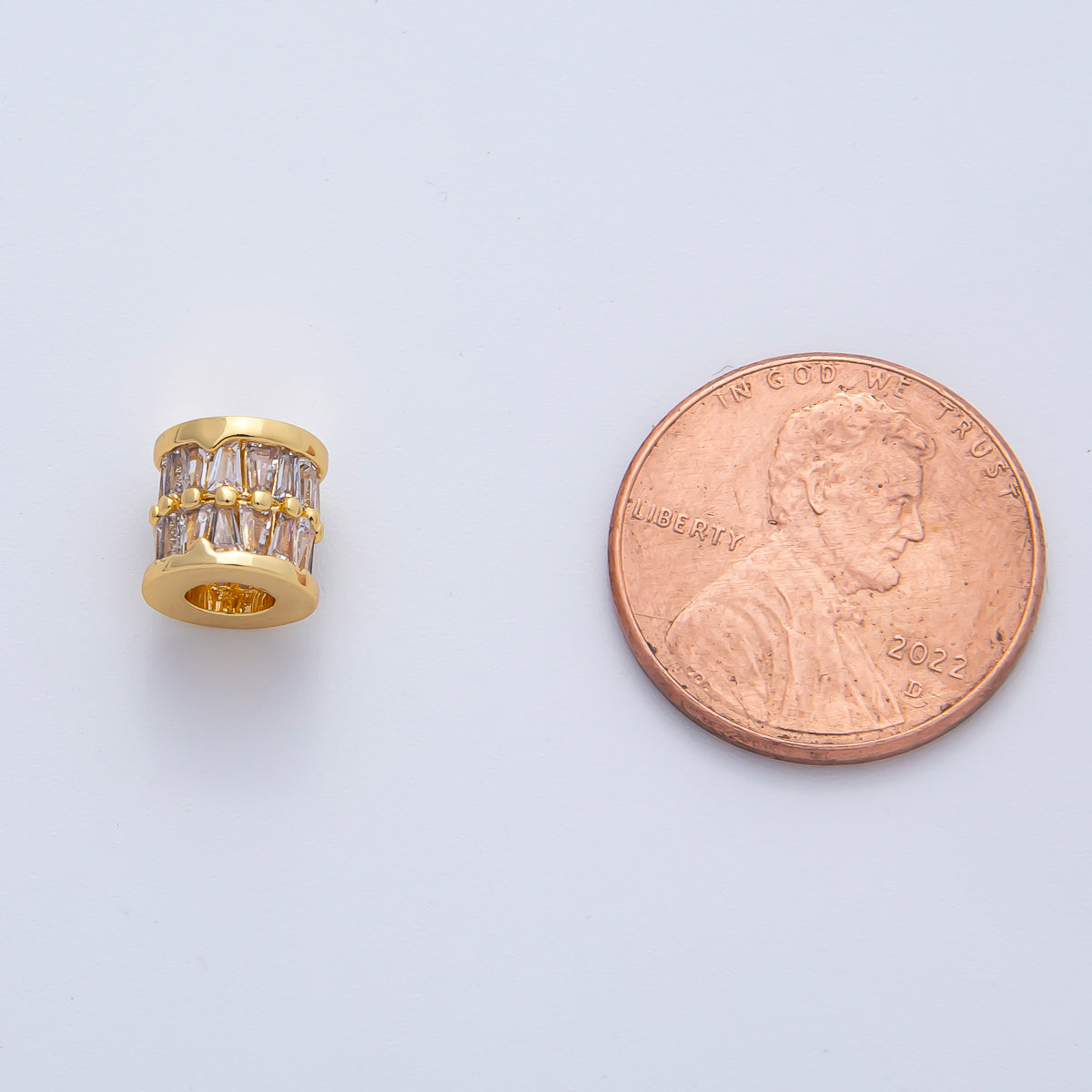 18K Gold Filled 7mm Clear Baguette Rondelle Tube Spacer Bead | B406