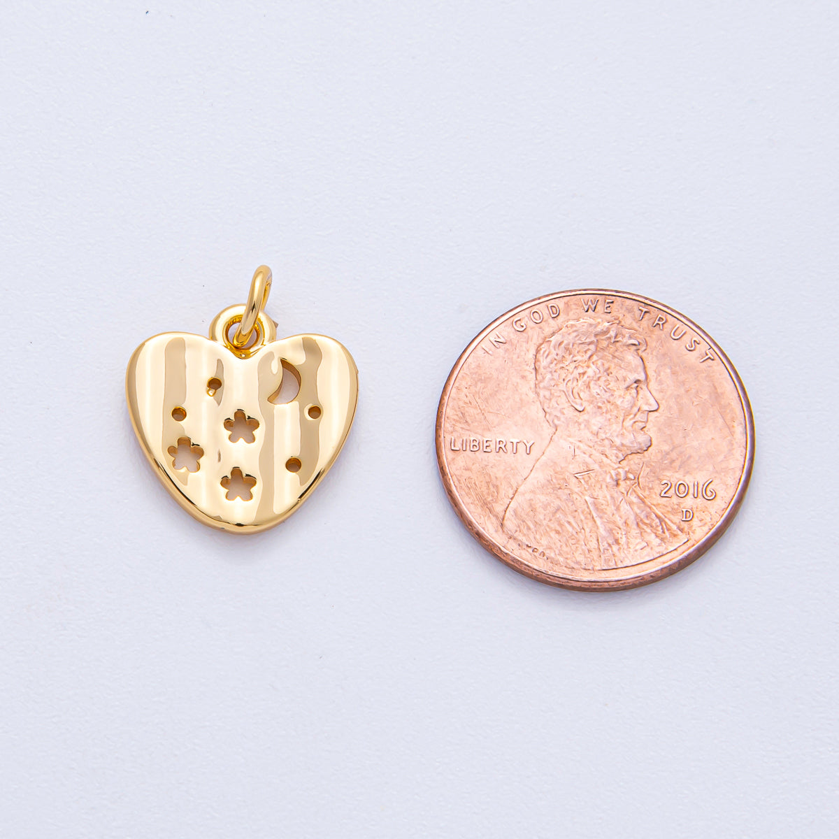 18K Gold Filled 14mm Celestial Sun Moon Hammered Heart Charm | AK013