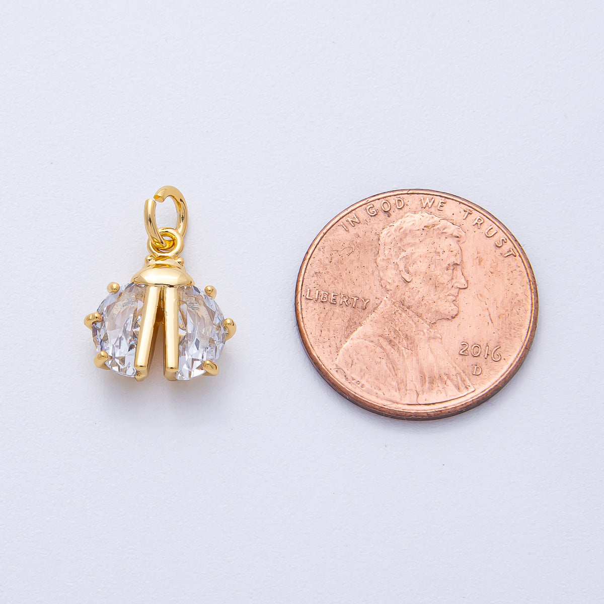 18K Gold Filled 13mm Clear CZ Ladybug Wings Insect Animal Mini Charm | AK201