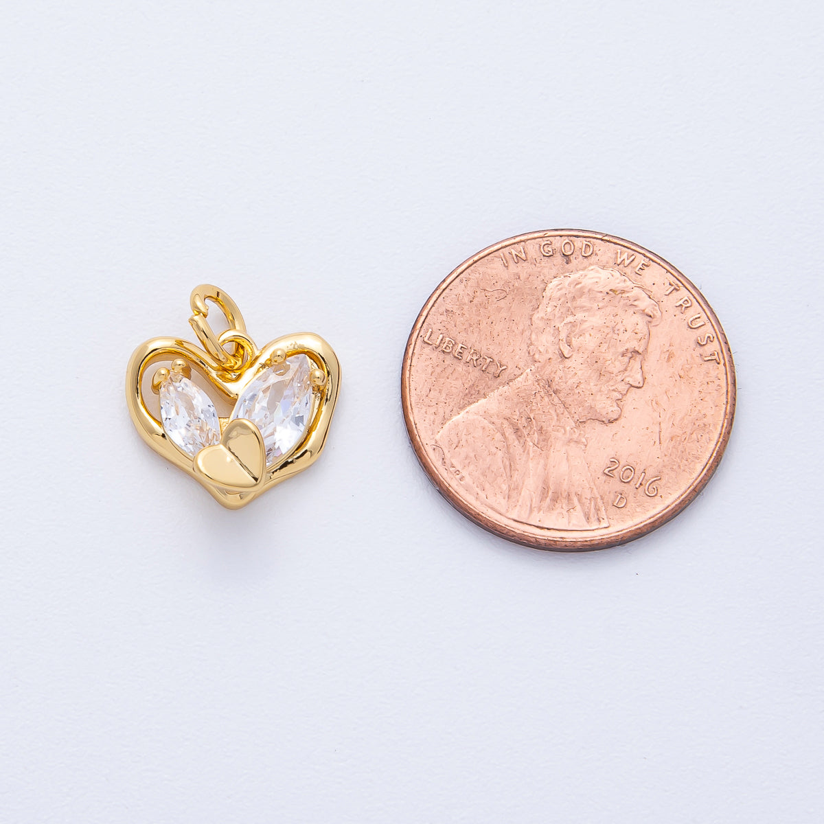 18K Gold Filled 12mm Clear Marquise CZ Molten Heart Charm | AK167