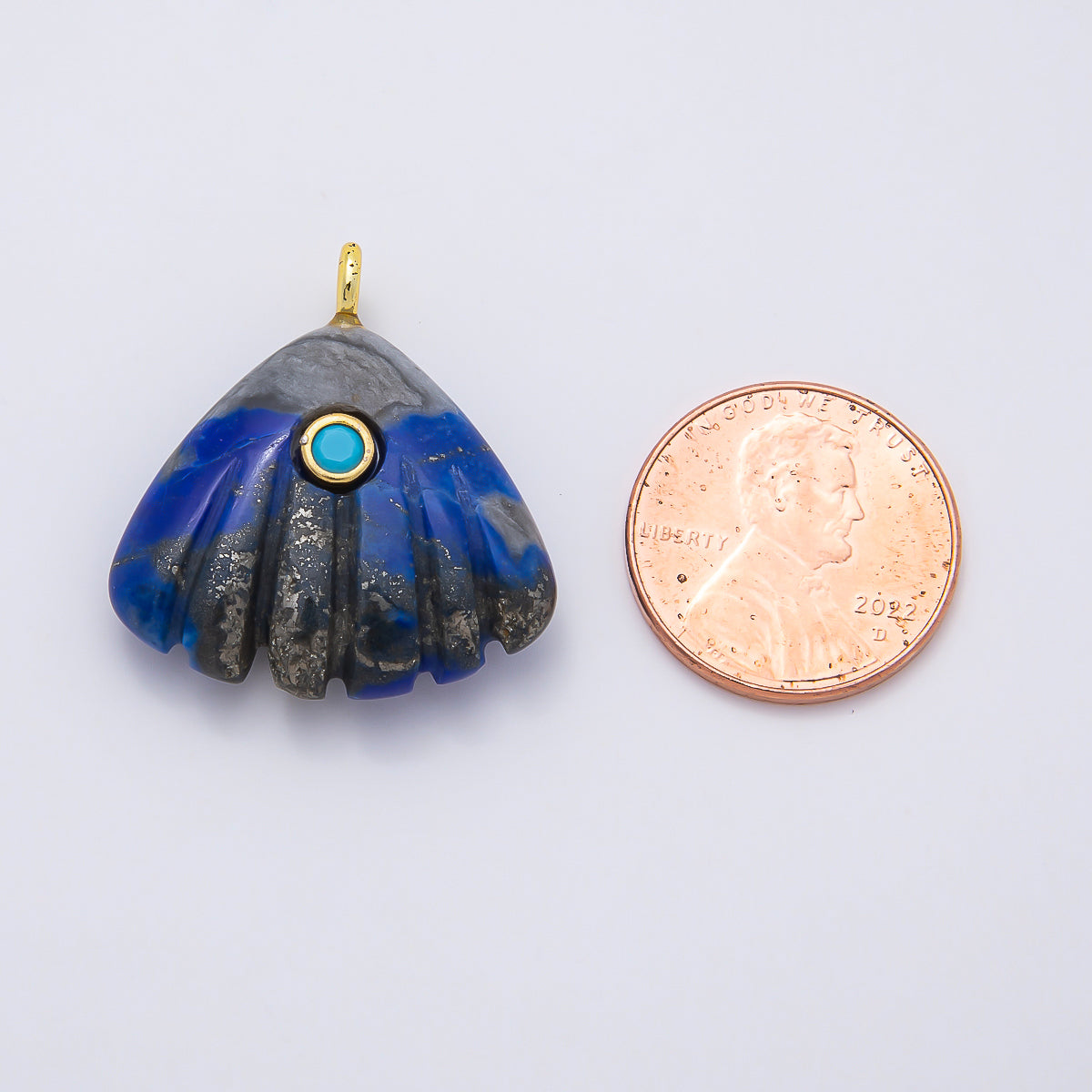 16K Gold Filled 27mm Multicolor CZ Embedded Gemstone Scallop Sea Shell Pendant | Charms-01047 ~ Charms-01052