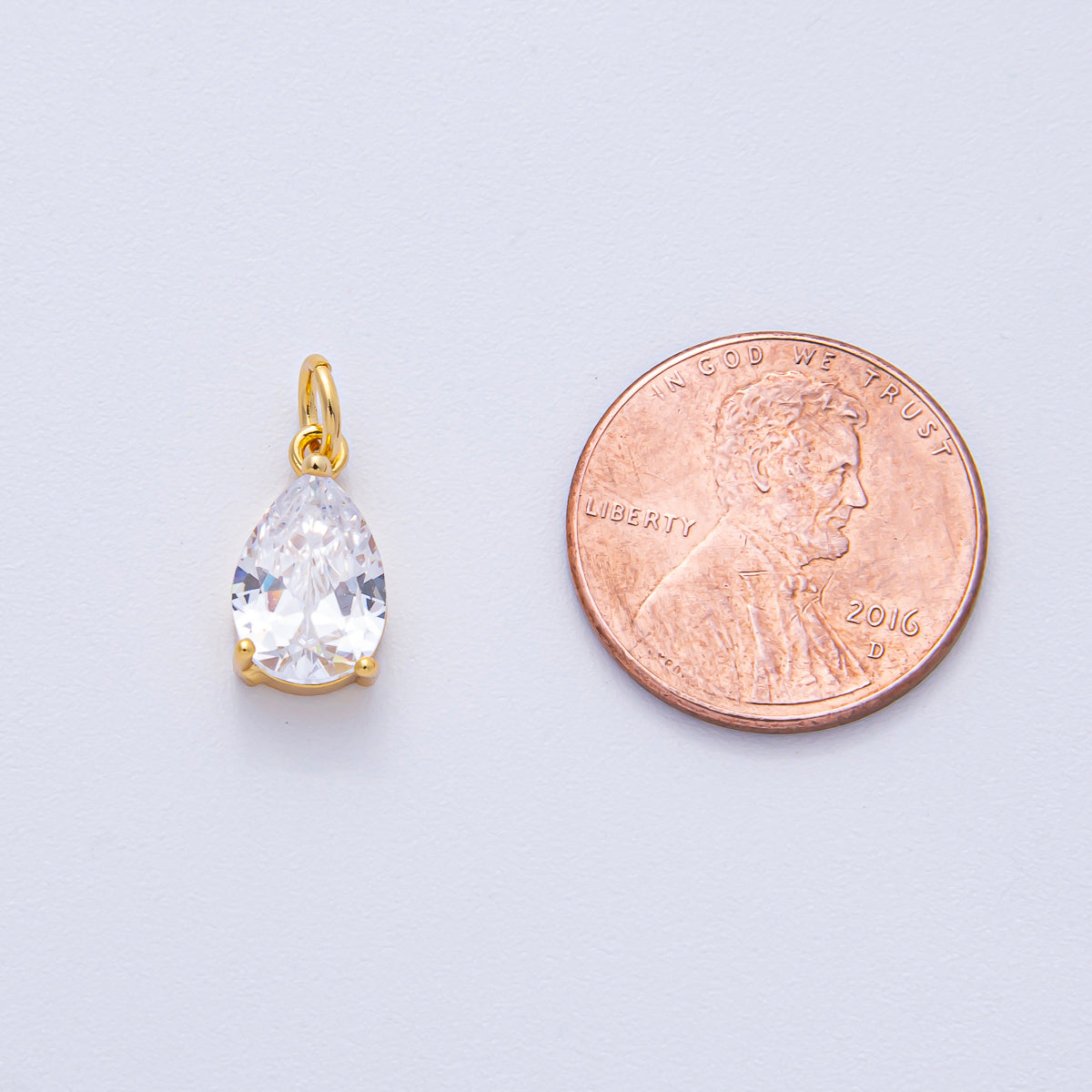 18K Gold Filled 13mm Clear CZ Teardrop Mini Charm | AK029