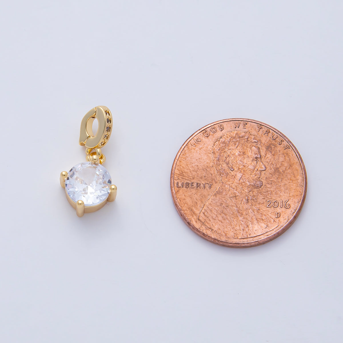 18K Gold Filled 10.3mm Clear Round CZ Micro Paved CZ Bail Pendant | AF1203