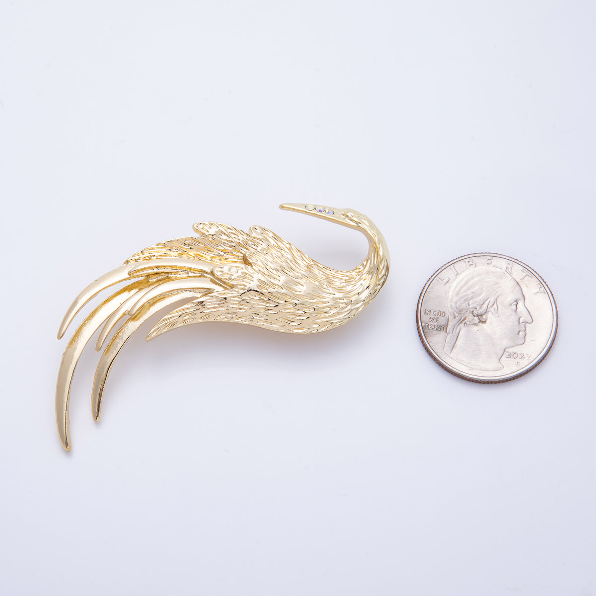 Gold 62.8mm x 48.8mm Feather Swan Bird Animal Pin Brooch | BH-084