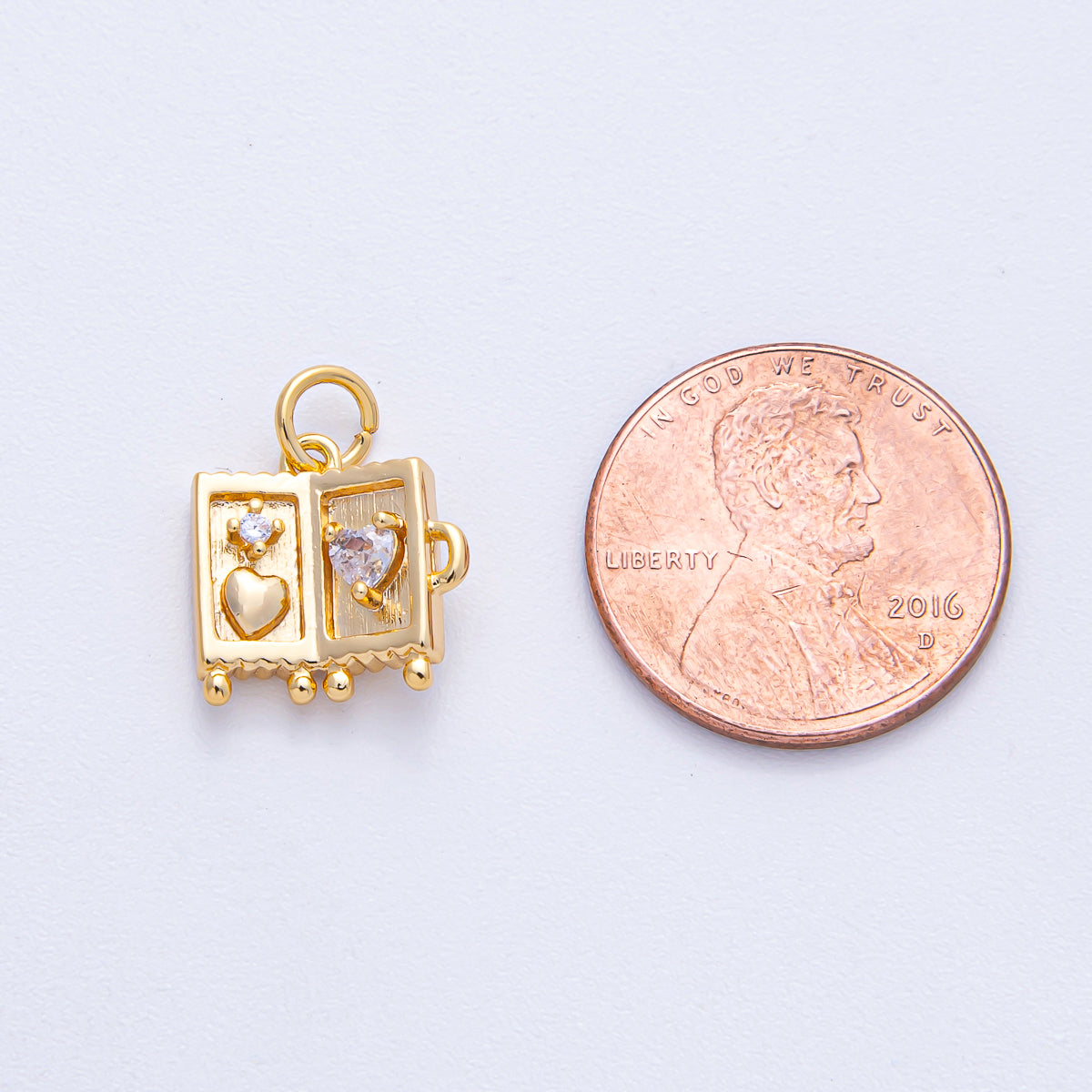 18K Gold Filled 12.5mm Clear CZ Heart Suitcase Luggage Travel Charm | AK019