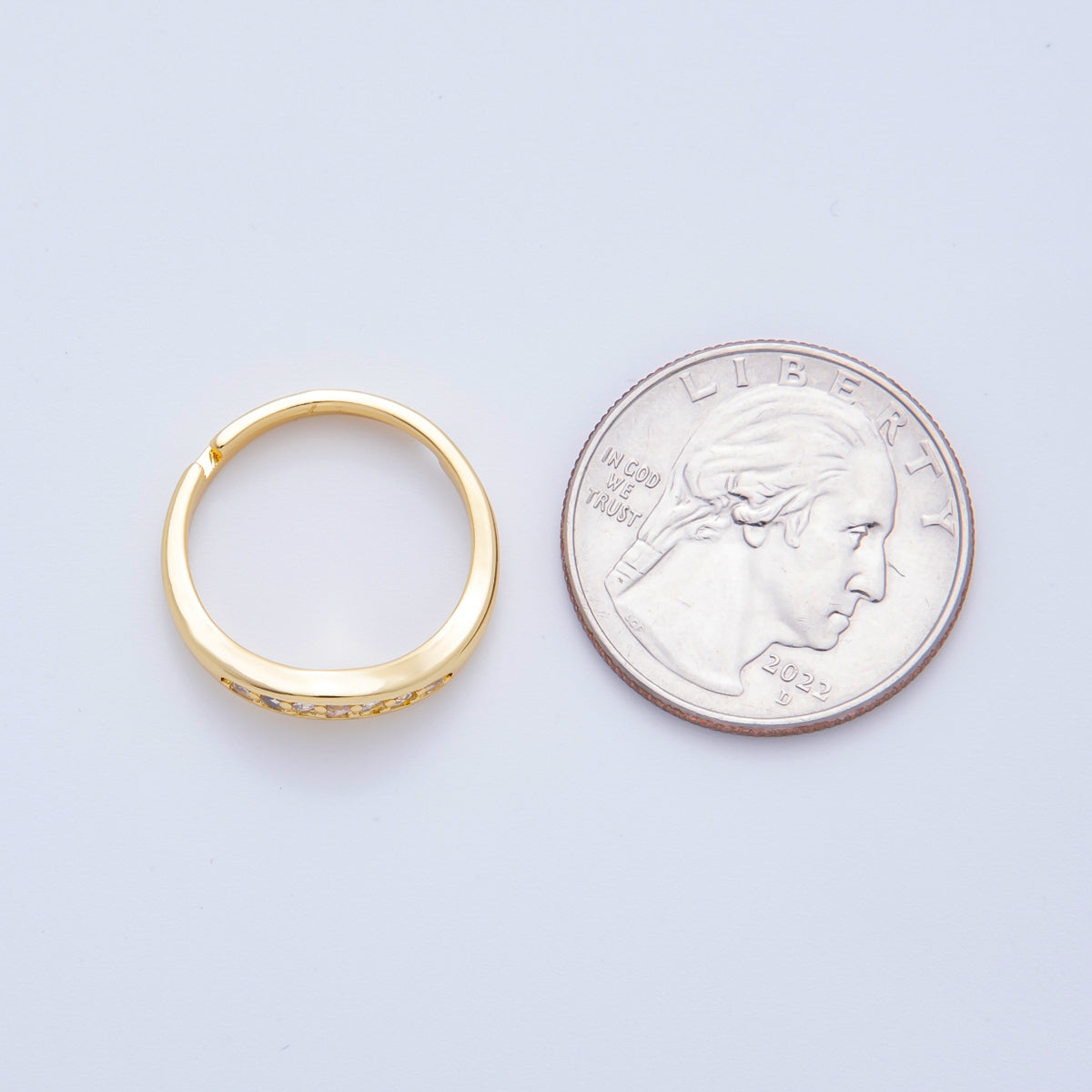 18K Gold Filled Clear Micro Paved CZ Adjustable Thin Band Ring | O02241