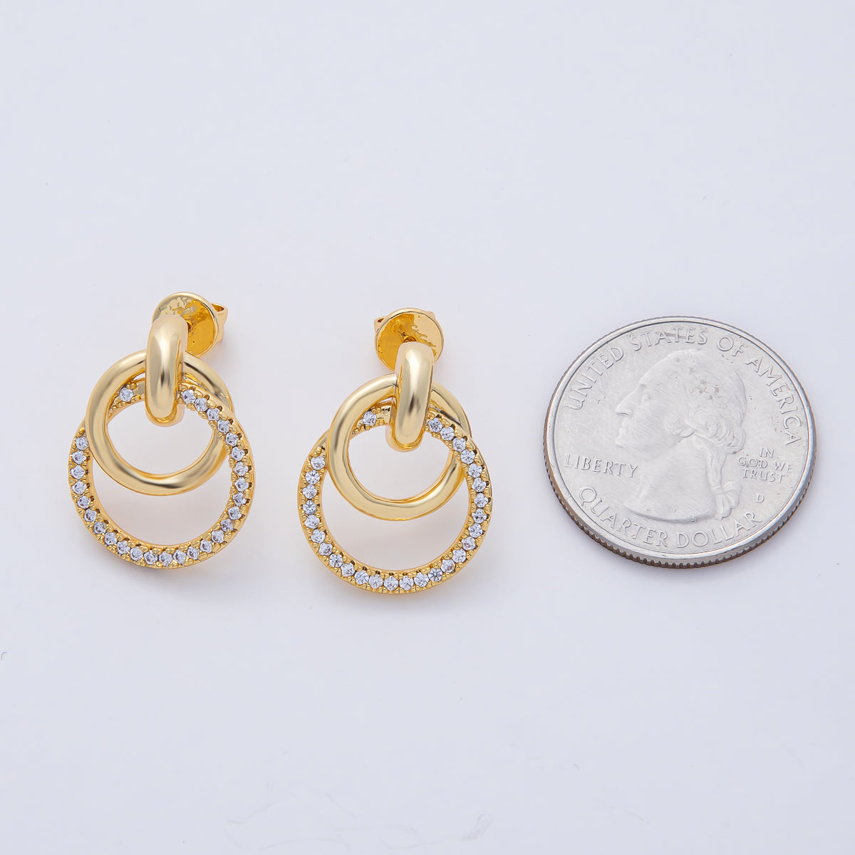 18K Gold Filled 22.5mm Micro Paved CZ Circular Knot Doorknocker Drop Stud Earrings | AD1658