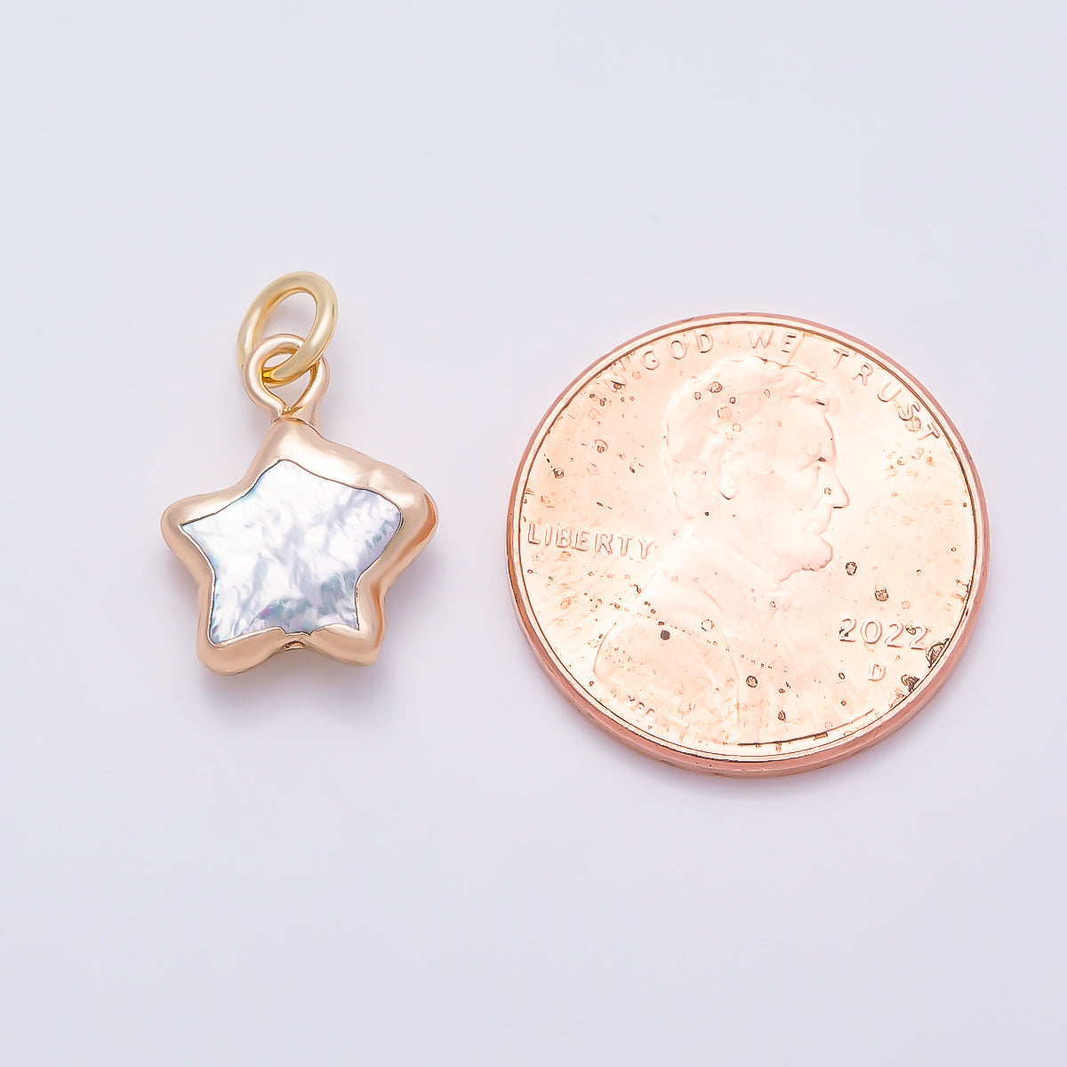 18K Gold Filled 15mm White Freshwater Pearl Foil Celestial Star Charm | Charms-01371