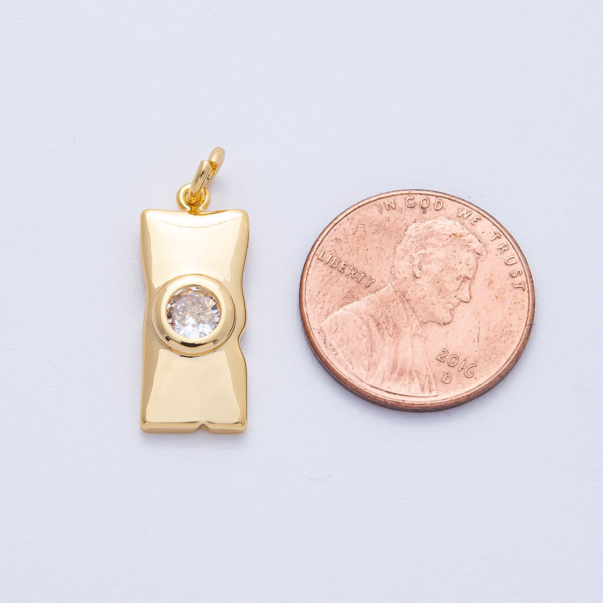 18K Gold Filled 21mm Clear Round CZ Plain Rectangular Charm | AK192