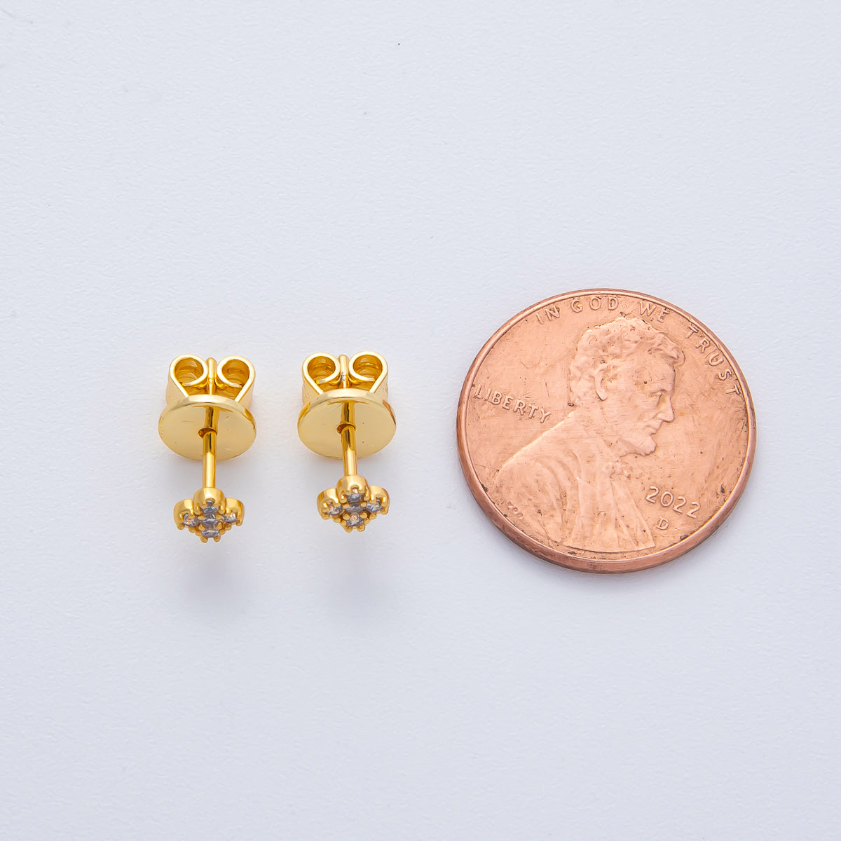 18K Gold Filled 4.5mm Clear CZ Quatrefoil Dainty Stud Earrings | AD1625