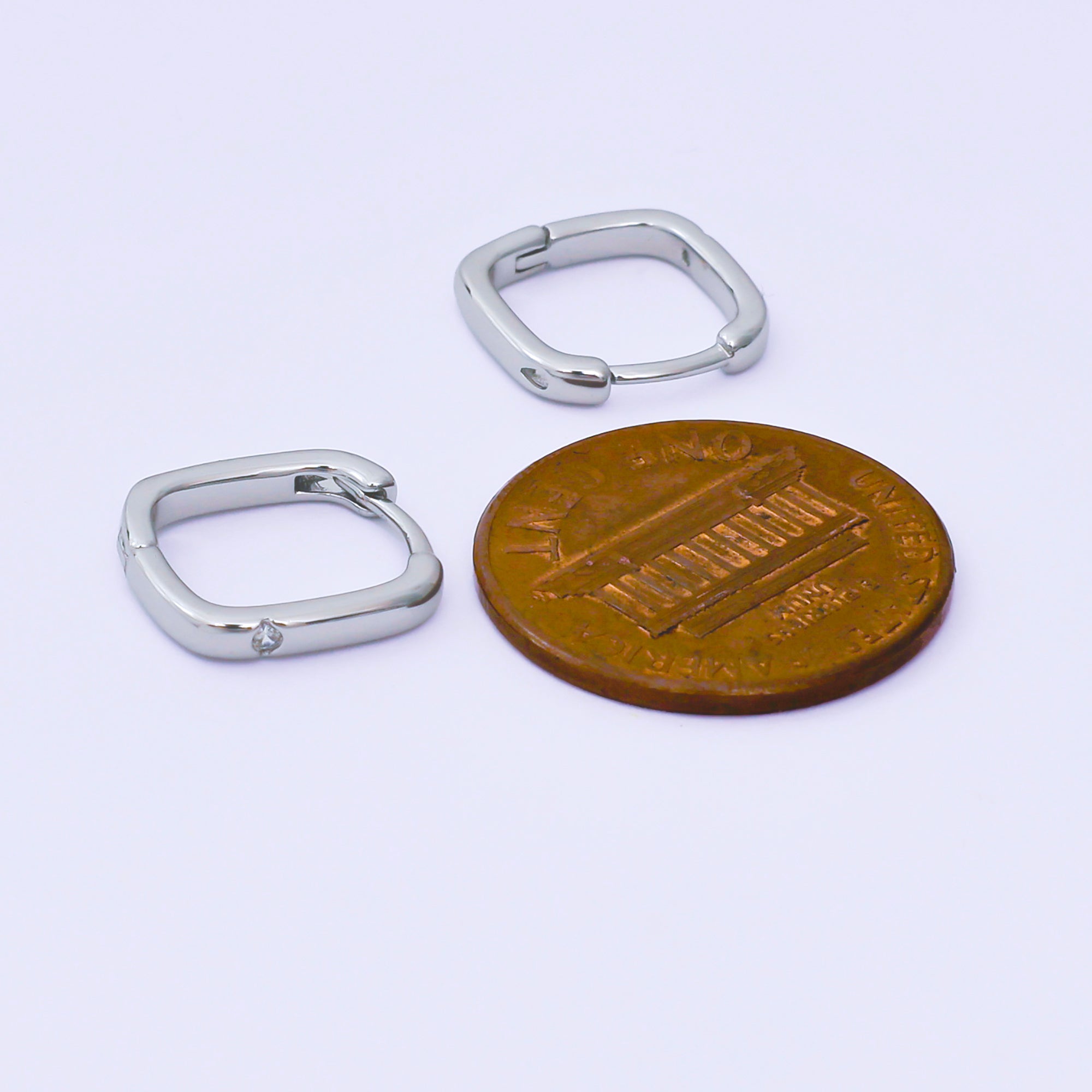 24K Gold Filled 12mm Clear CZ Square Cartilage Huggie Earrings in Gold & Silver | AB241