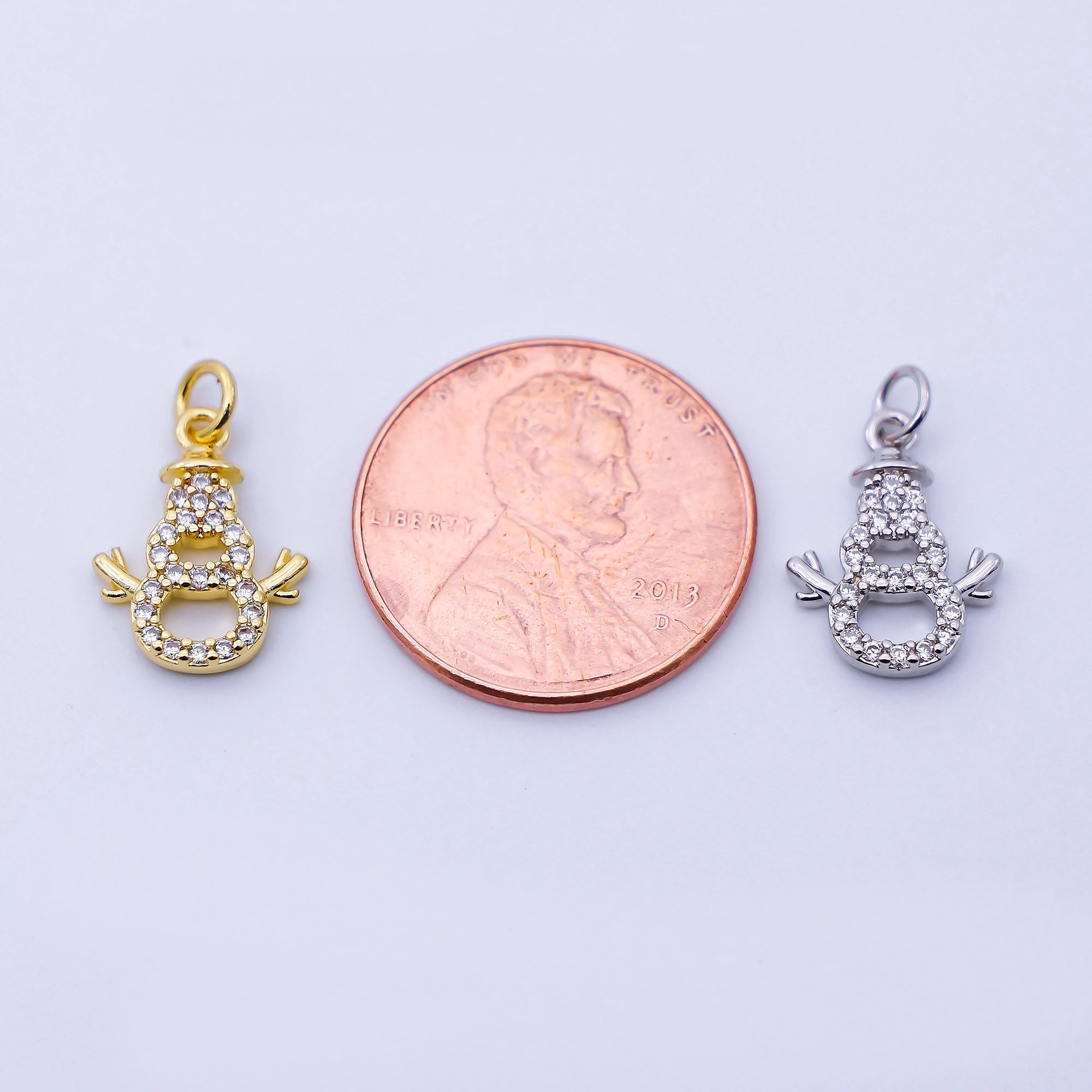 24K Gold Filled 14mm Open Micro Paved CZ Snowman Charm in Gold & Silver | E027