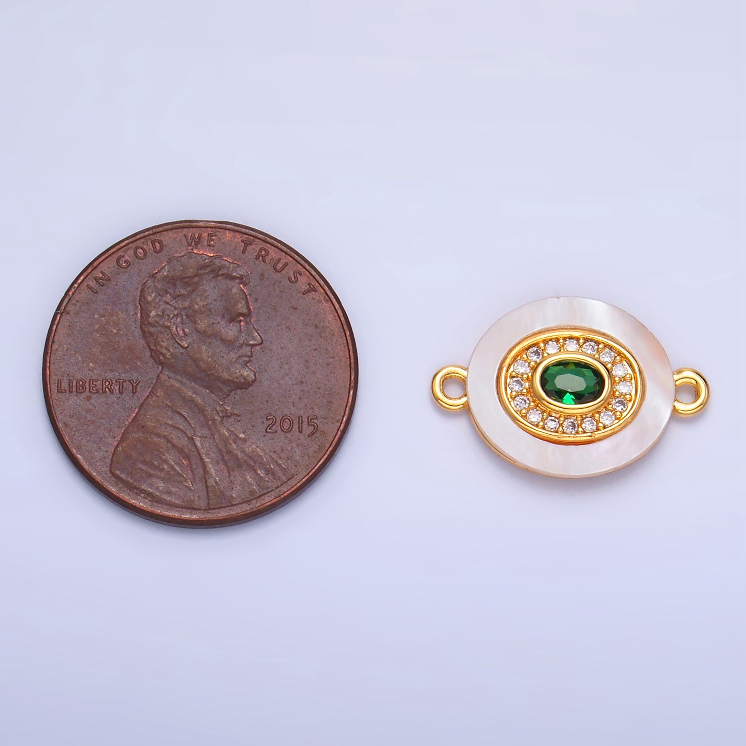 Colorful CZ Evil Eye Freshwater Pearl Gold Bezel Connector, Evil Eye Oval Shaped Gold Filled Double Bail Link Connector | F823
