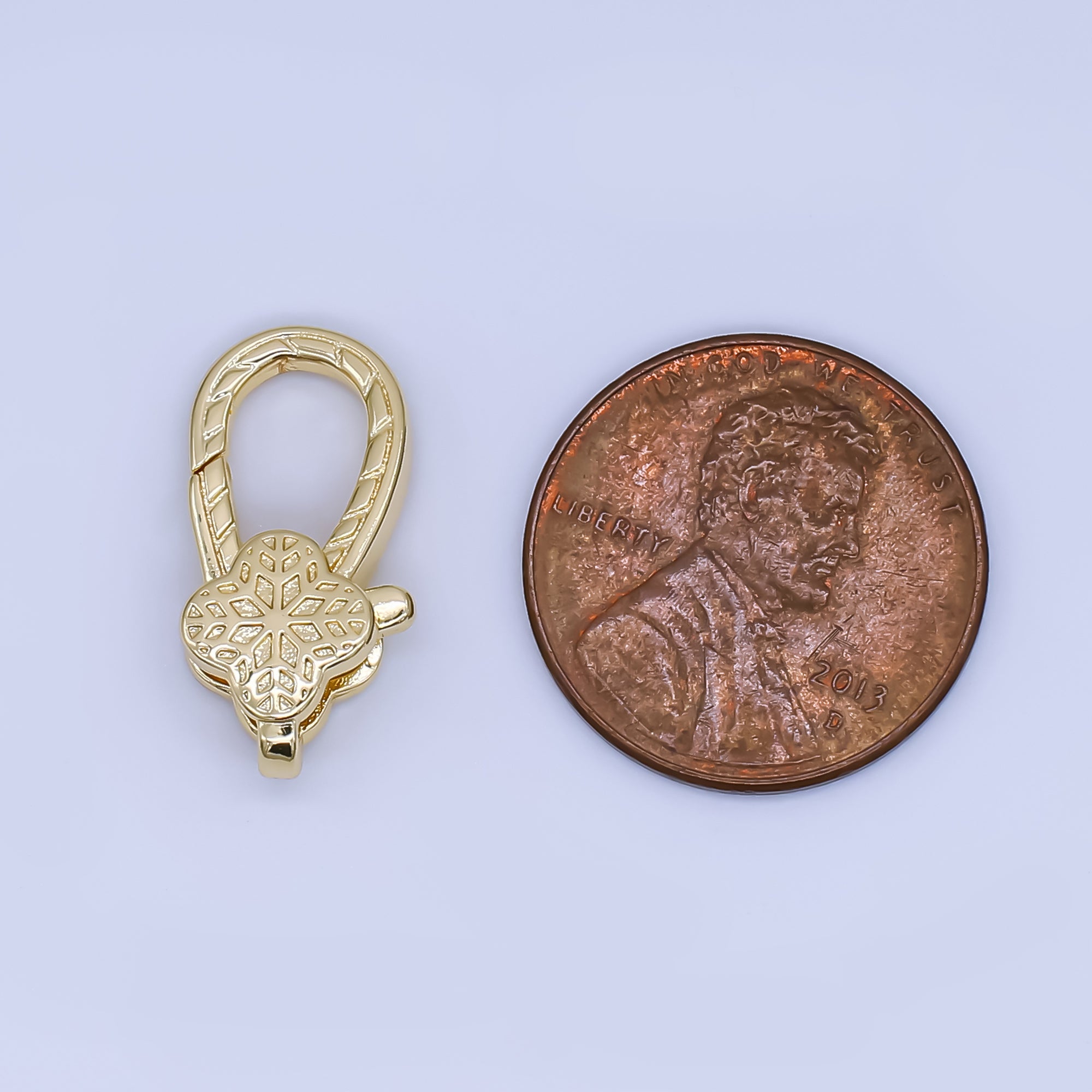 24K Gold Filled 18.6mm Design Textured Snowflake Lobster Clasp Charm Finding | Z1354