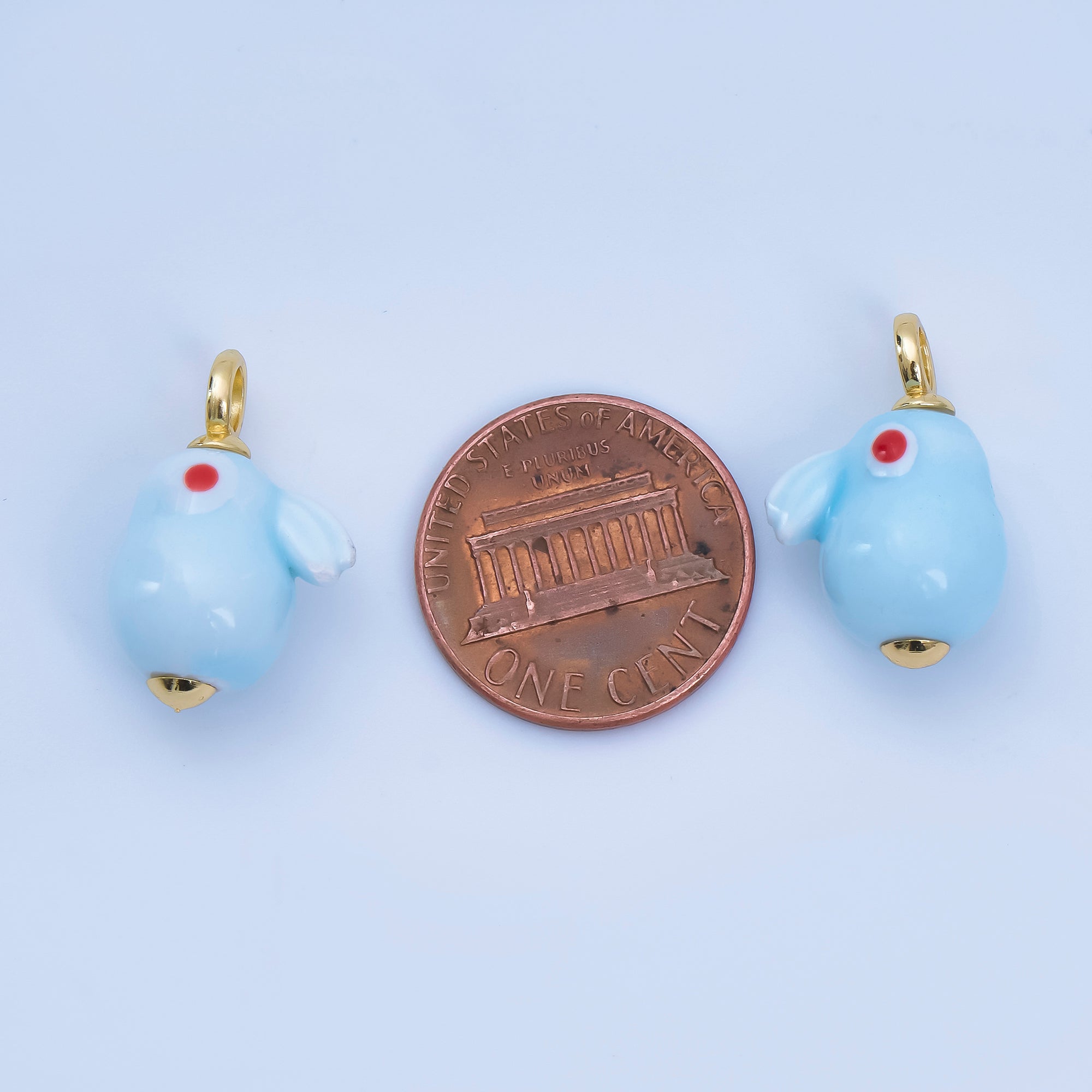 24K Gold Filled 20mm Blue Rabbit Ceramic Porcelain Drop Pendant | C964