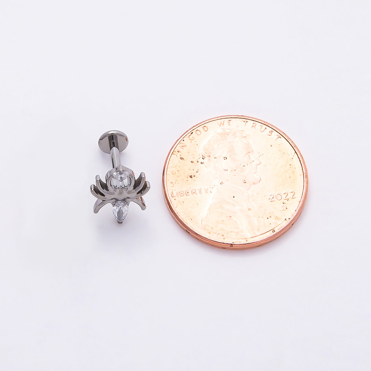 Titanium 9mm Clear Marquise CZ Spider Cartilage Piercing Flat Back Stud in Gold & Silver | Findings-00355 Findings-00356