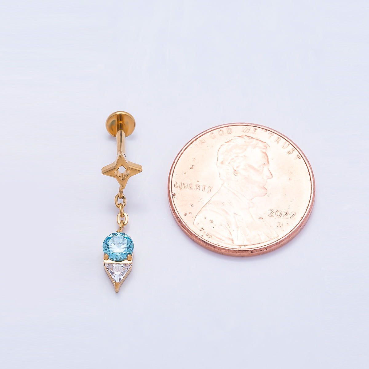 24K Gold Filled 20mm Blue Clear CZ Star Drop Cartilage Piercing Flat Back Stud in Gold & Silver | Findings-00262 Findings-00263