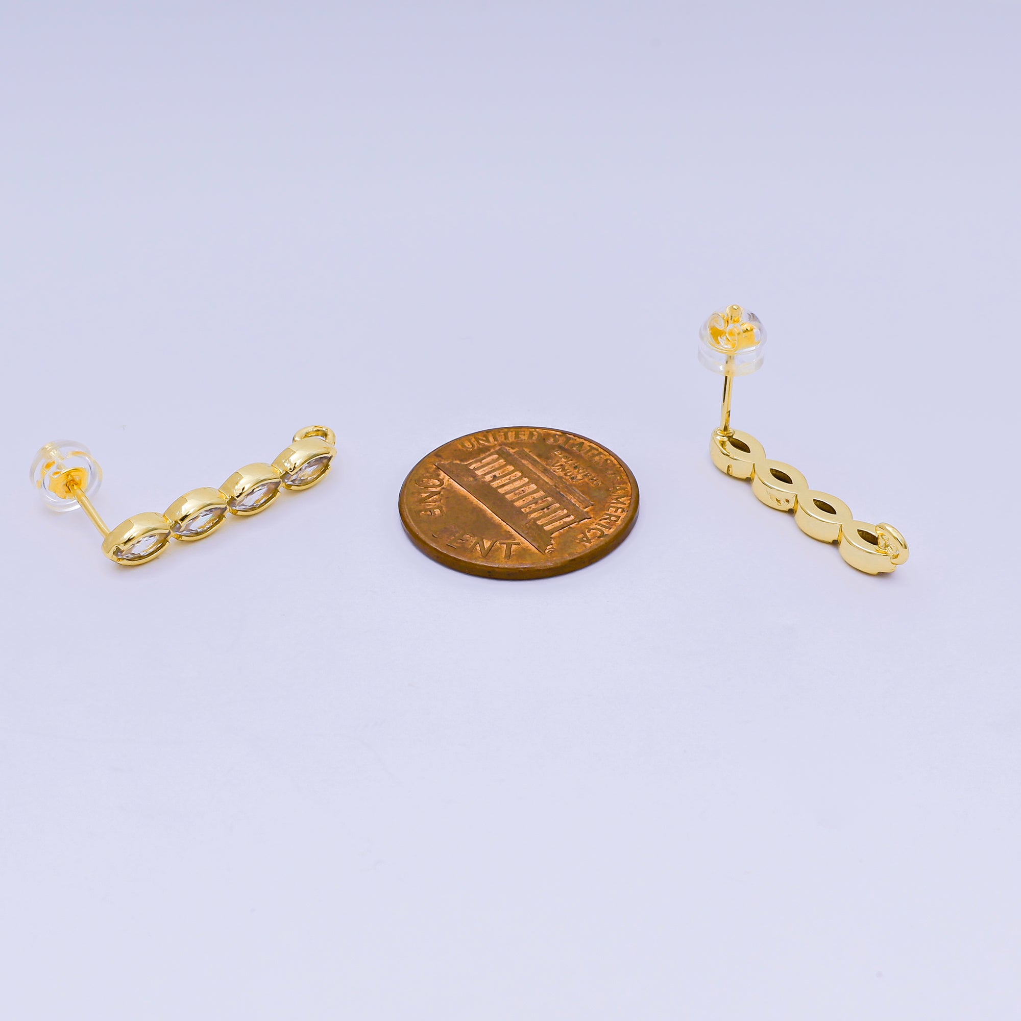 24K Gold Filled 23mm Clear CZ Marquise Drop Stud Earrings Finding | Z1271