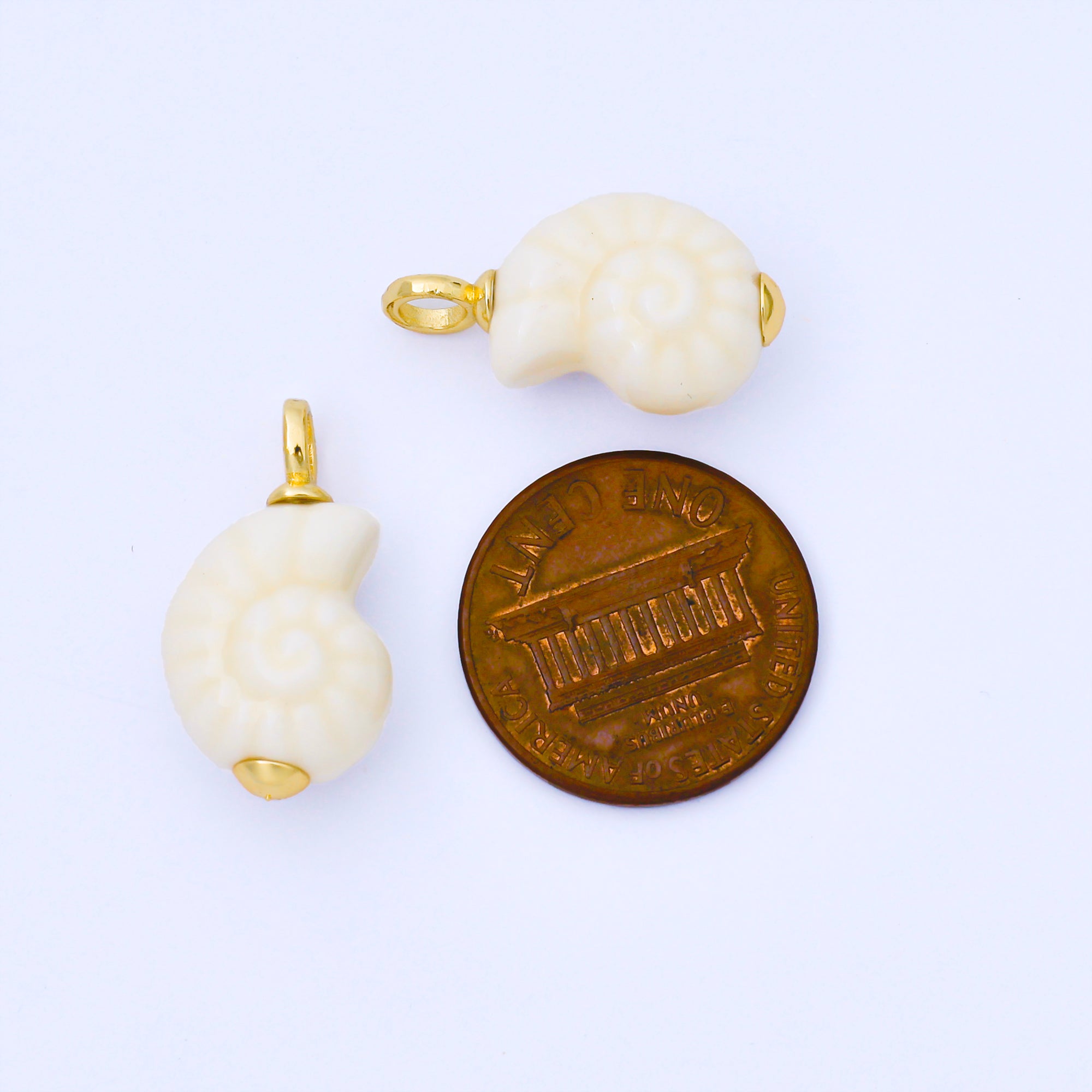 24K Gold Filled White Nautilus Clam Sea Shell Ceramic Drop Charm | AG082