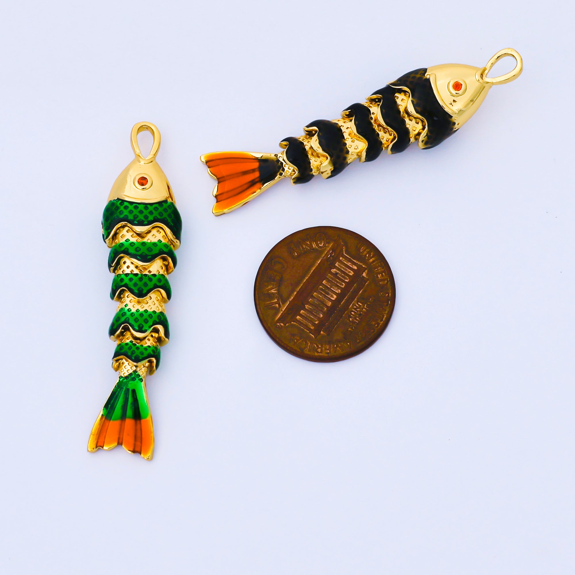 24K Gold Filled Colorful Enamel Fish 3D Movable Animal Charm | AA1667