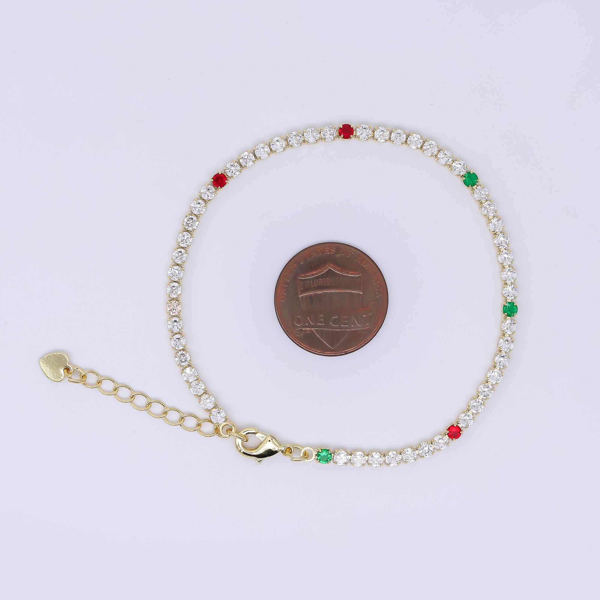 24K Gold Filled 2.5mm Mix Color Clear CZ Tennis Bracelet Chain 7.2 Inch w. Extender | WA-1599