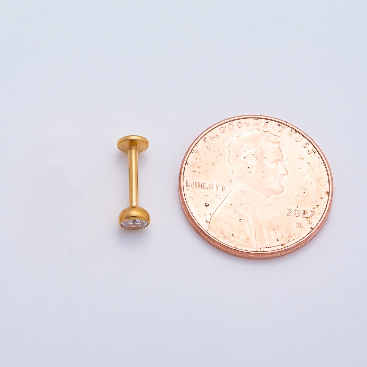 Gold Titanium 4mm Round CZ Bezel Cartilage Piercing Flat Back Stud | Findings-00404