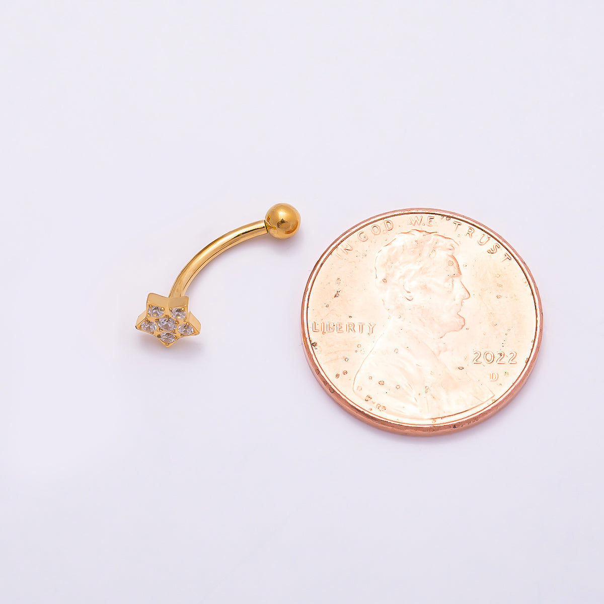 Titanium 5mm Star Micro Paved CZ Curved Eyebrow Barbell Piercing Stud in Gold & Silver | Findings-00339 Findings-00340