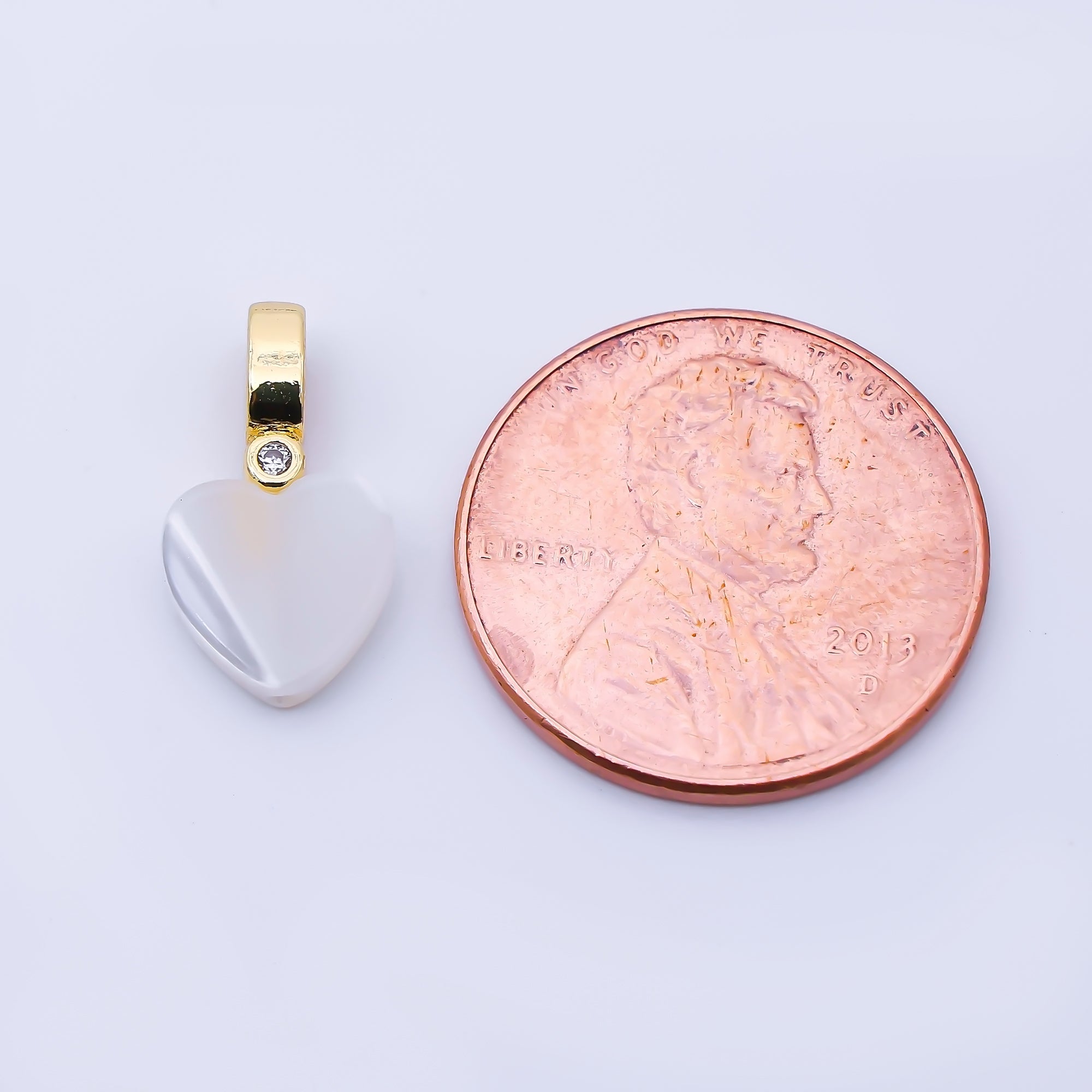 24K Gold Filled 15mm Heart Shell Pearl Clear CZ Bail Pendant | P1952