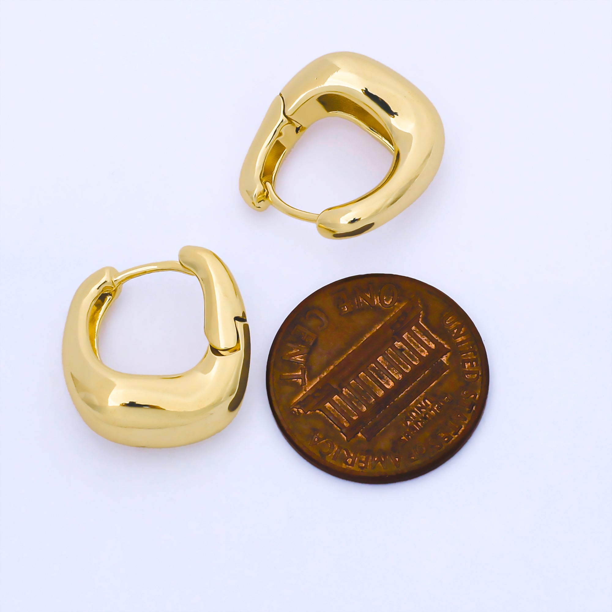 24K Gold Filled Molten Gold Modern Bold Hinged Huggie Hoops Earrings | AJ-063