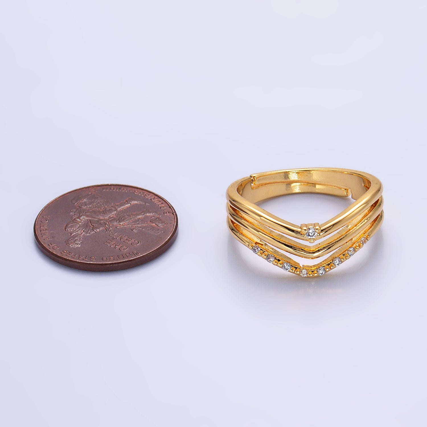 24k Gold Filled Wishbone Triple Layer Ring | O-00306