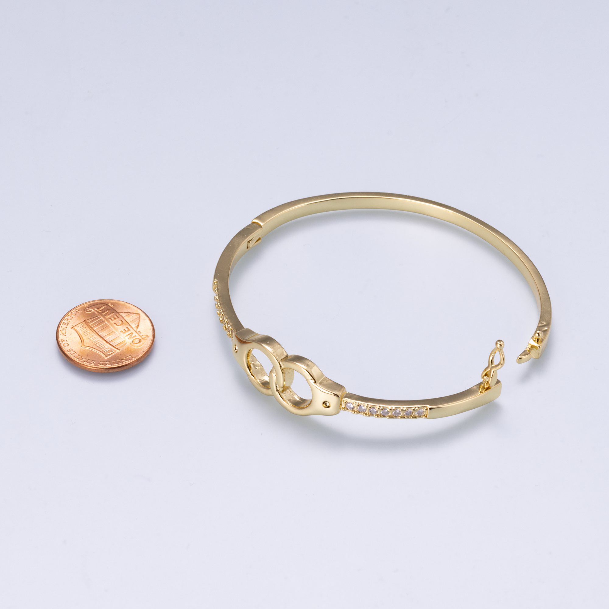 24K Gold Filled 3mm Interlock Handcuff Micro Paved CZ Bangle Bracelet | WA-04742