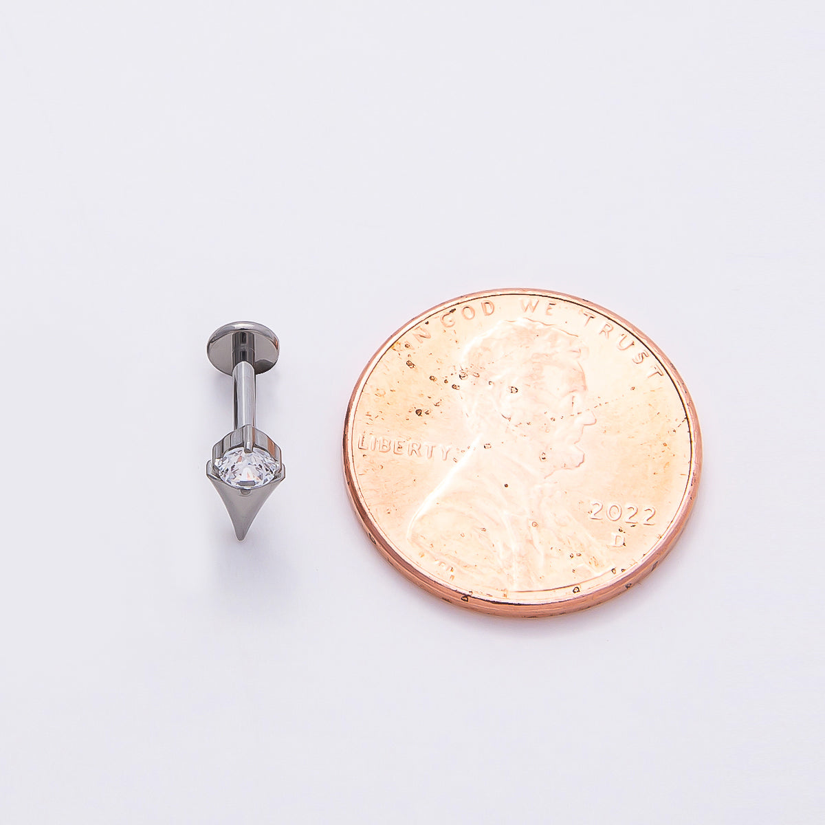 Stainless Steel 8mm Clear CZ Round Spiked Single Cartilage Piercing Flat Back Stud | Findings-00226 Findings-00227