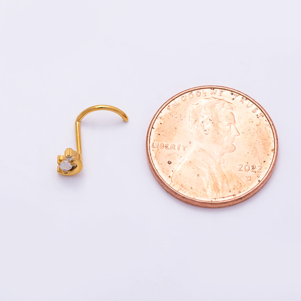 Titanium 8.8mm CZ Heart Celestial Crescent Moon Cartilage Nose Single Piercing Stud in Gold & Silver | Findings-00452 Findings-00453