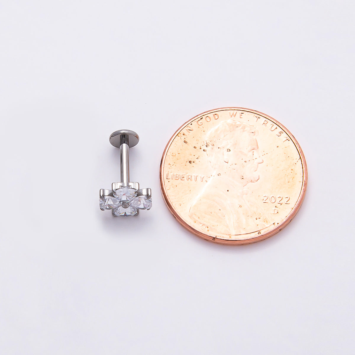 Stainless Steel 6.6mm Clear CZ Heart Clover Single Cartilage Piercing Flat Back Stud in Gold & Silver | Findings-00184 Findings-00185