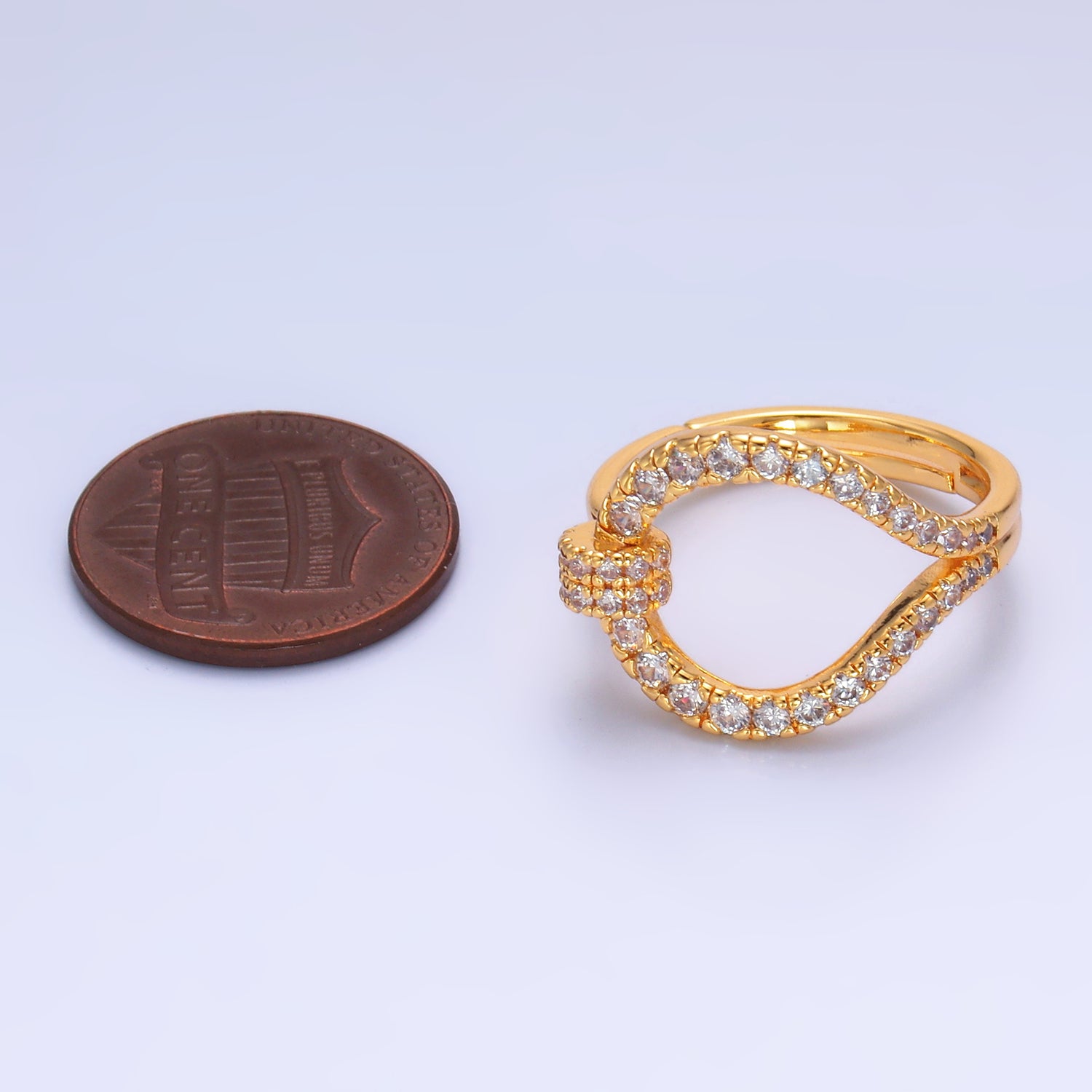 24K Gold Filled CZ Paved Open Circle Buckle Ring | U449