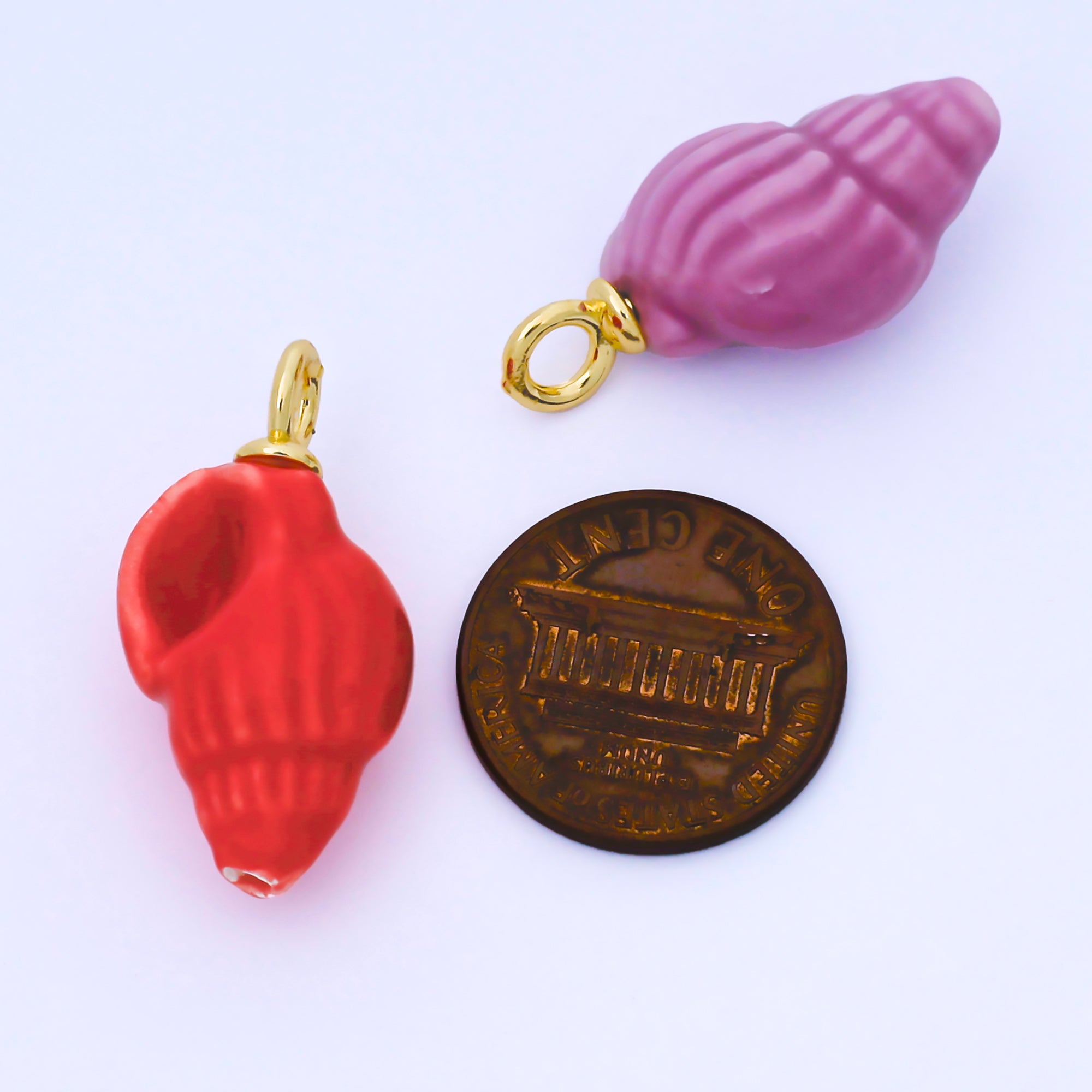 24K Gold Filled 12mm Handmade Ceramic Trumpet Seashell Charm | AF1571 - AF1576