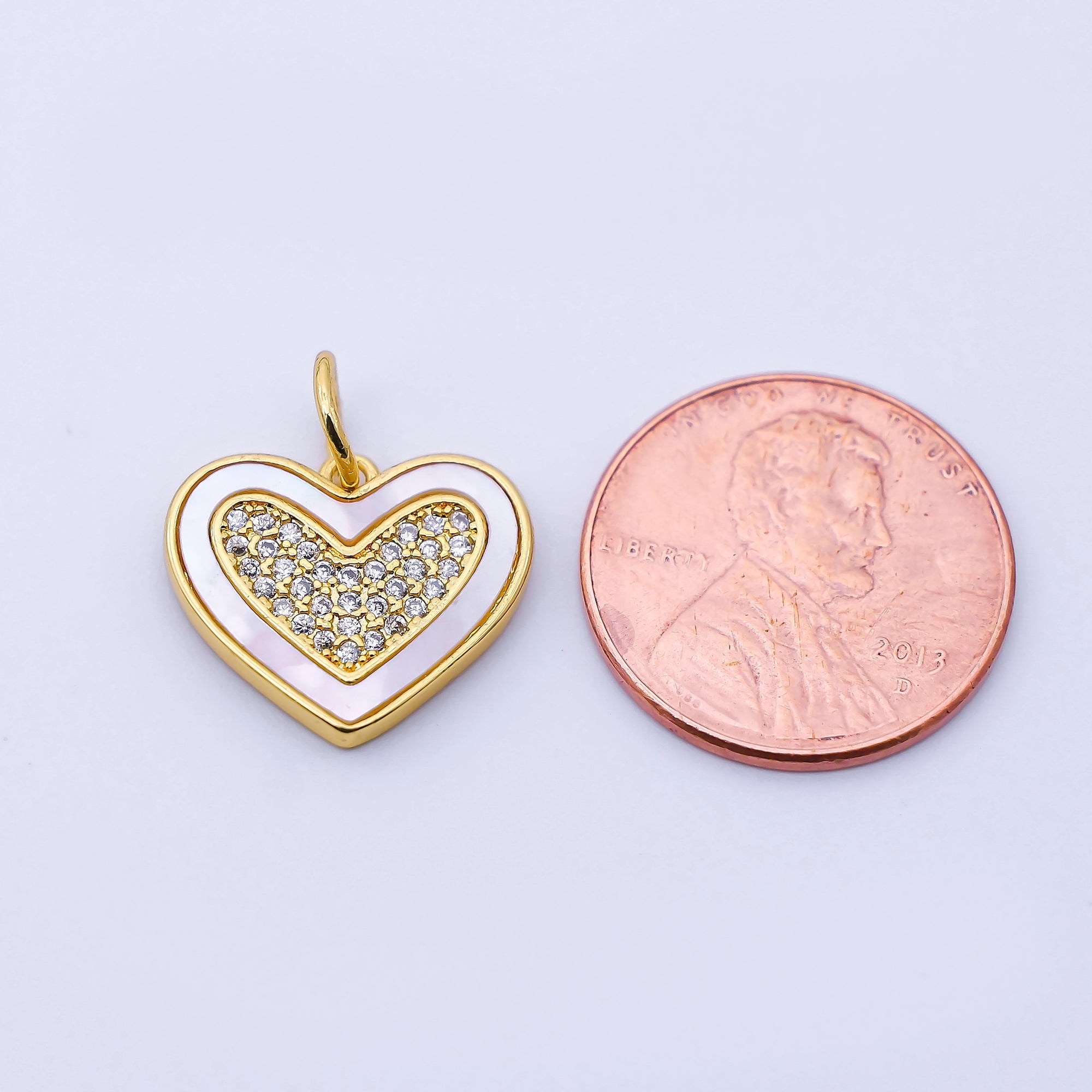 24K Gold Filled 14mm Micro Paved CZ Shell Pearl Heart Charm | C968