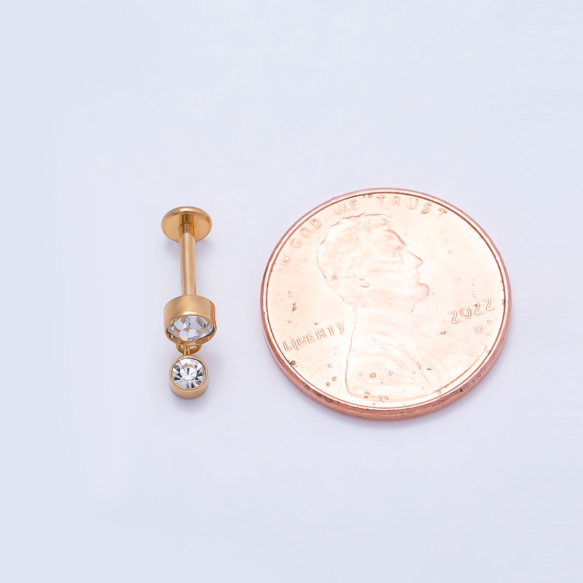 24K Gold Filled 14mm Clear CZ Round Drop Cartilage Piercing Flat Back Stud in Gold & Silver | Findings-00250 Findings-00251