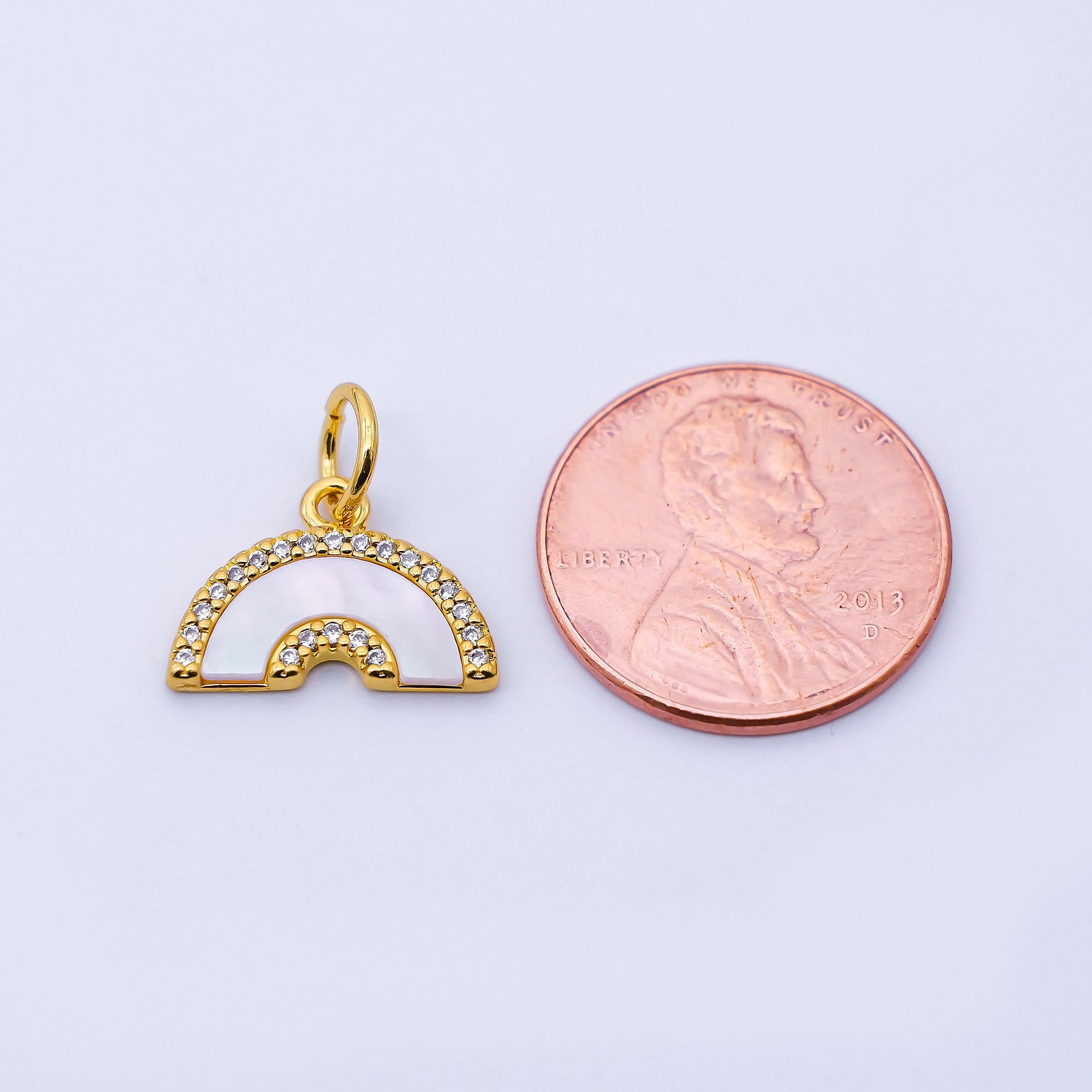 24K Gold Filled 15mm Shell Pearl Micro Paved CZ Rainbow Charm | C975