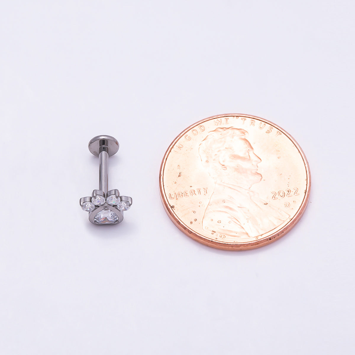 Titanium 5.5mm Clear CZ Pawprint Cartilage Piercing Flat Back Stud in Gold & Silver | Findings-00385 Findings-00386