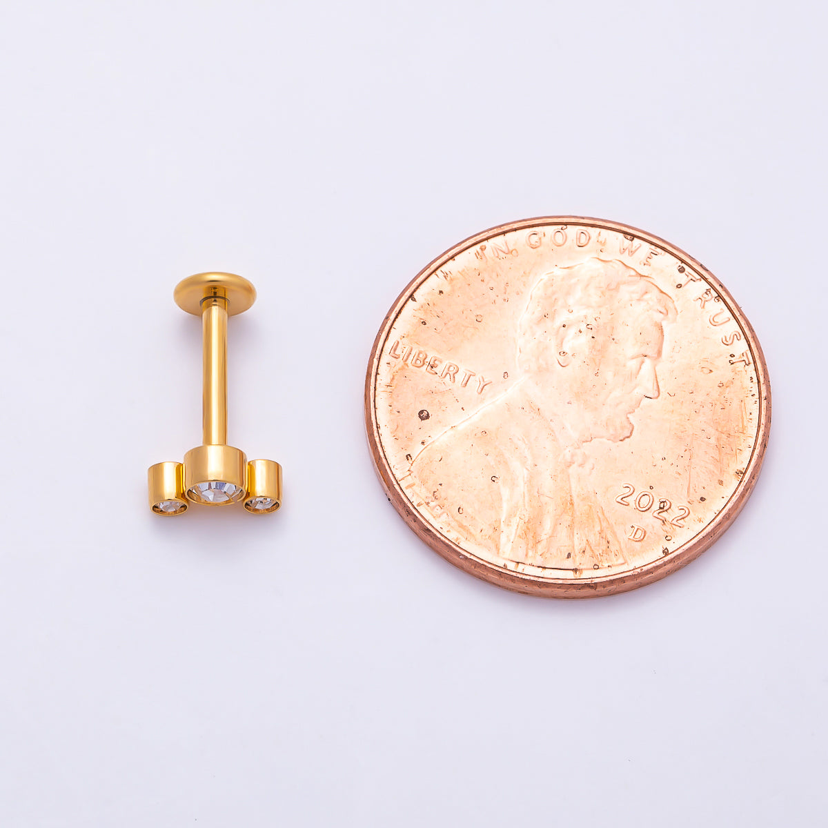 Titanium 11mm Triple Round CZ Bezel Cartilage Piercing Flat Back Stud in Gold & Silver | Findings-00433 Findings-00434