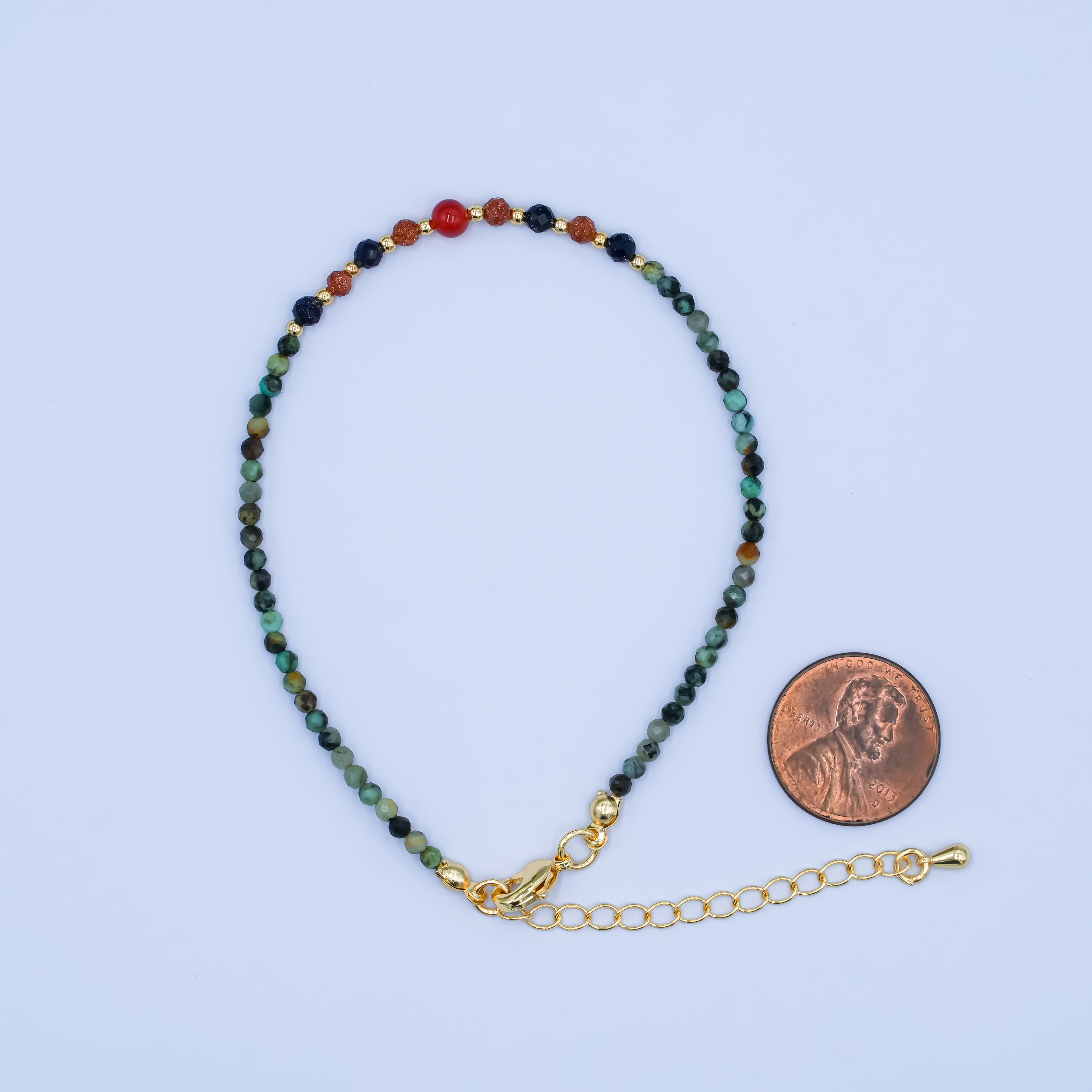 24K Gold Filled 2mm Carnelian Amazonite Gemstone 7.5 Inch Bracelet | WA-2882