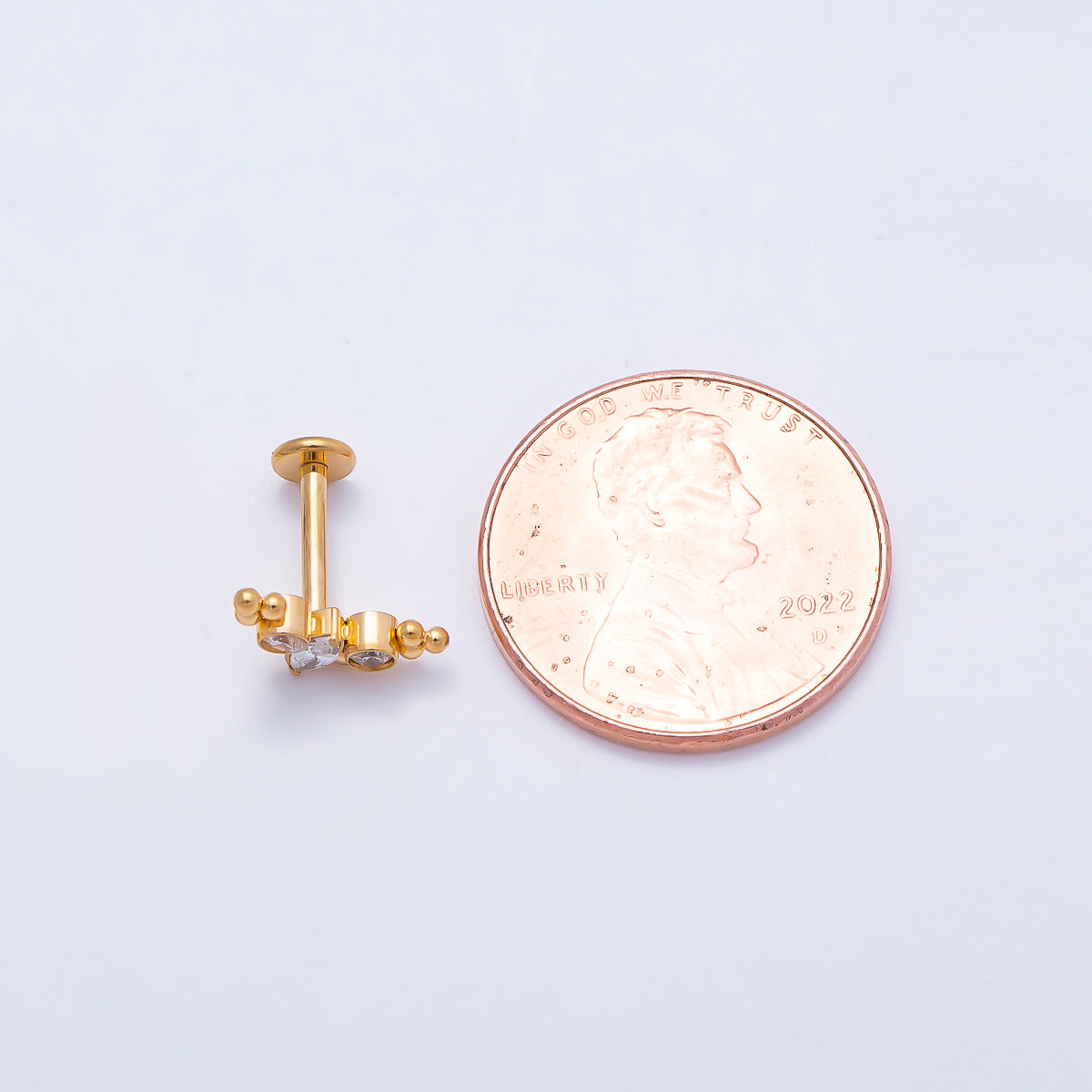 24K Gold Filled 4mm Clear CZ Marquise Round Bubble Single Cartilage Piercing Flat Back Stud in Gold & Silver | Findings-00244 Findings-00245