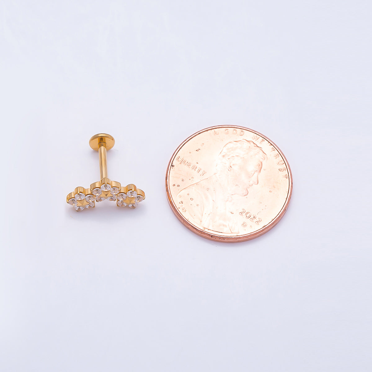 24K Gold Filled 6mm Clear CZ Triple Flower Cartilage Piercing Flat Back Stud in Gold & Silver | Findings-00258 Findings-00259