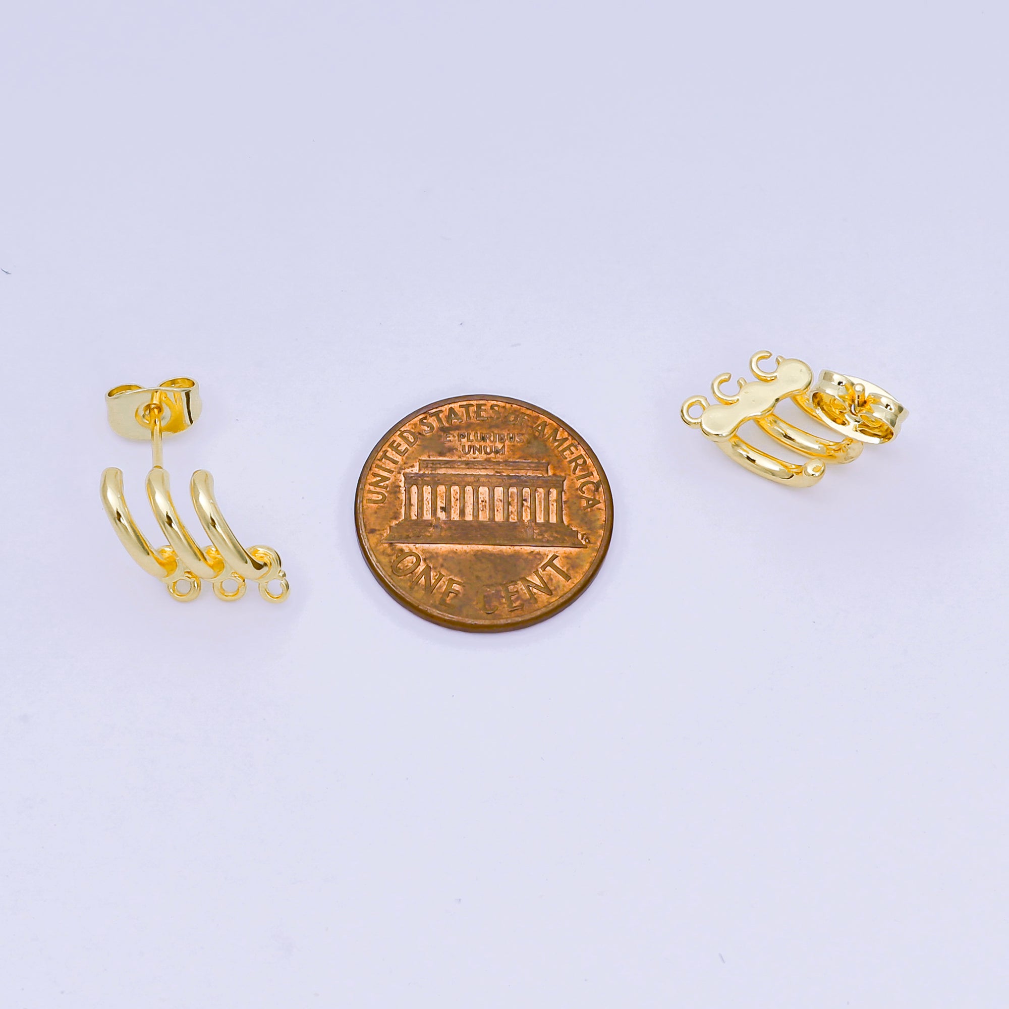 24K Gold Filled 11mm Minimalist Triple Claw C-Shaped Drop Hoops Earring Findings | Z1287