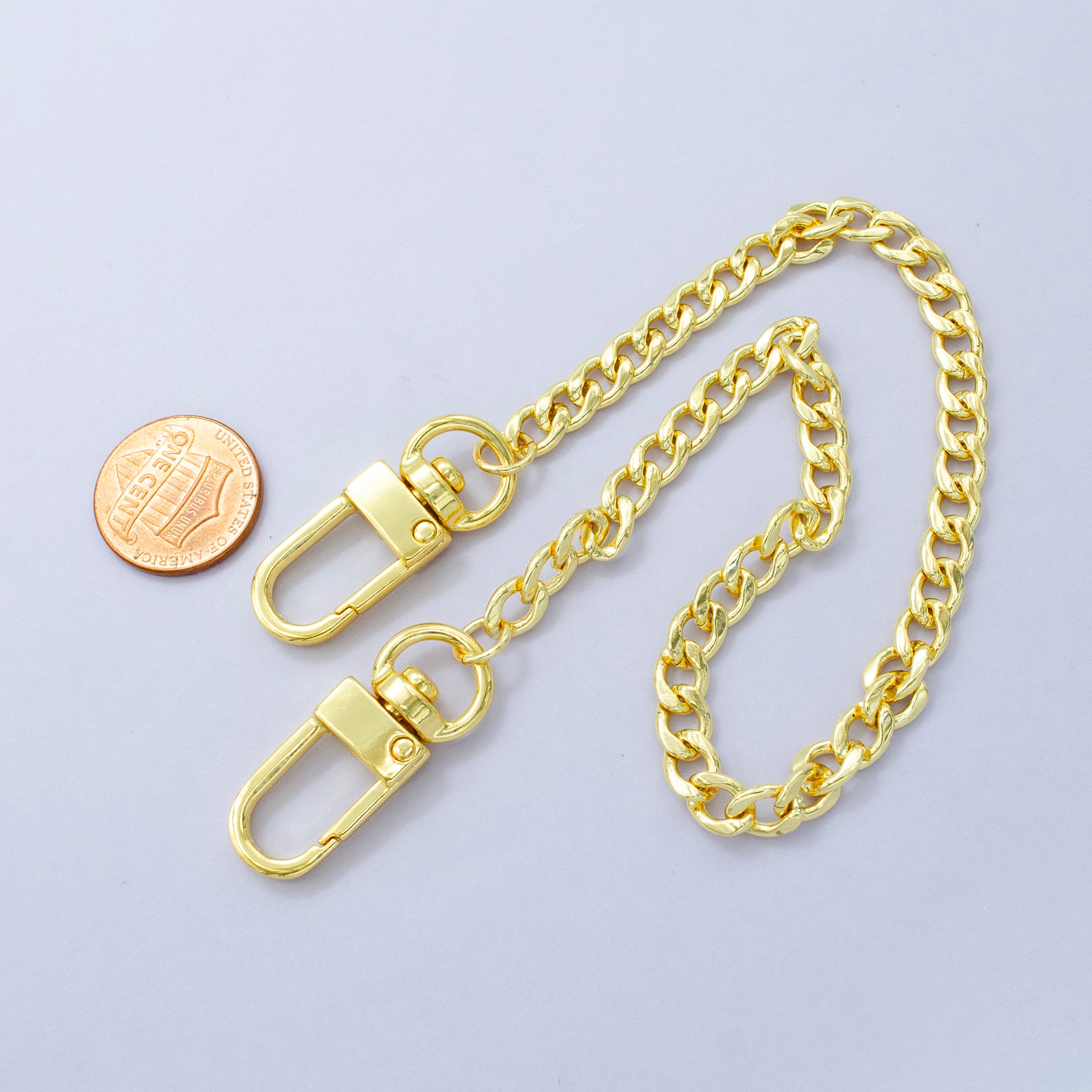 24K Gold Filled 11.5 Inch Curb Chain Bag Purse Charm Keychain Findings | WA-2939