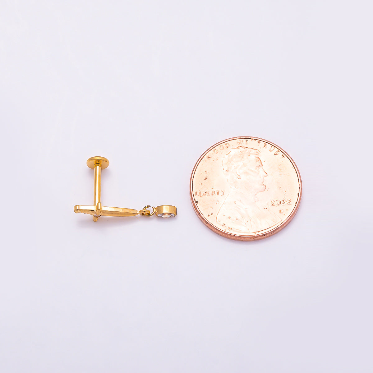 24K Gold Filled 13mm Dagger Knife CZ Drop Cartilage Piercing Flat Back Stud in Gold & Silver | Findings-00254 Findings-00255